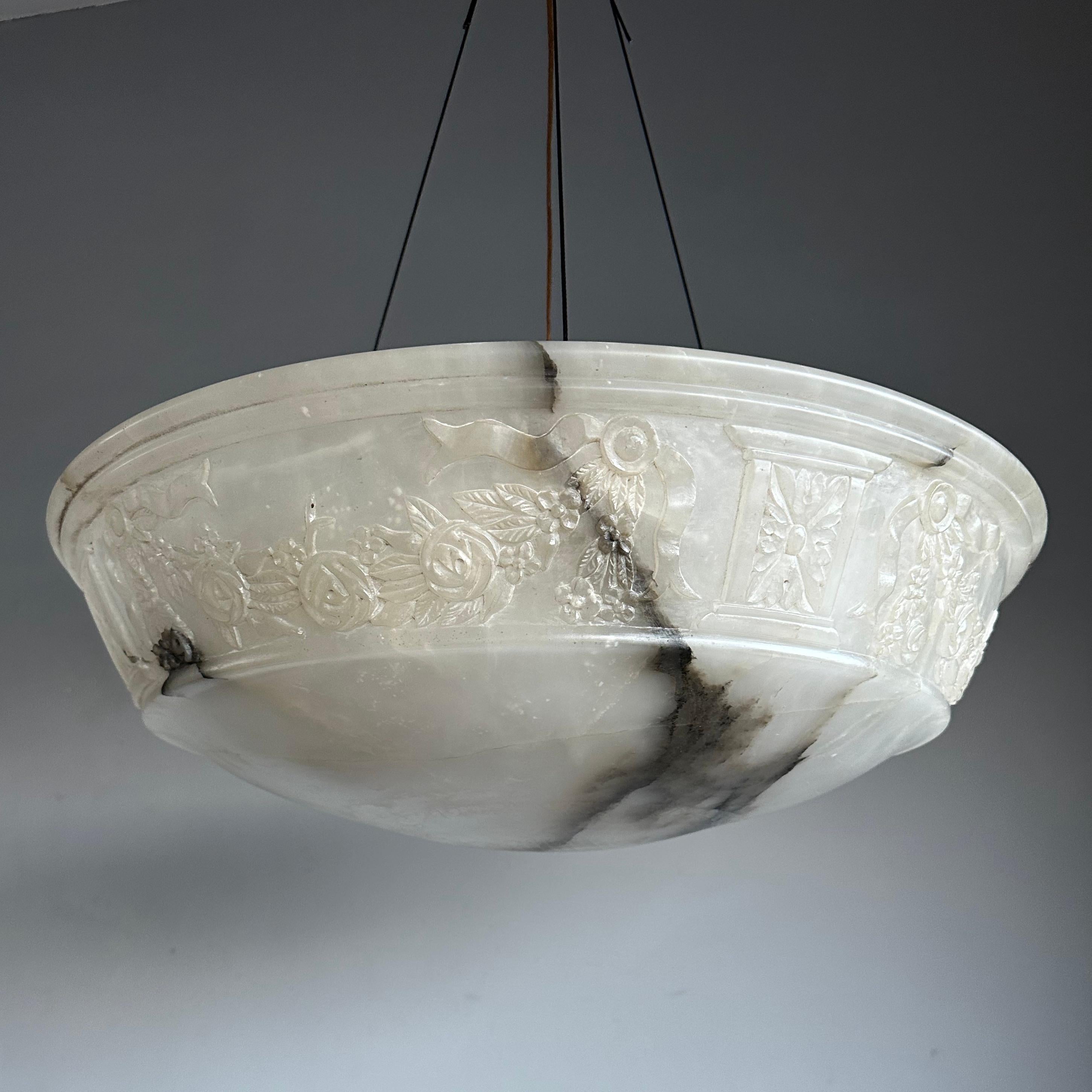 Neoclassical Revival HUGE Antique Neoclassical Style White, Black Alabaster Pendant Chandelier 1 of 2