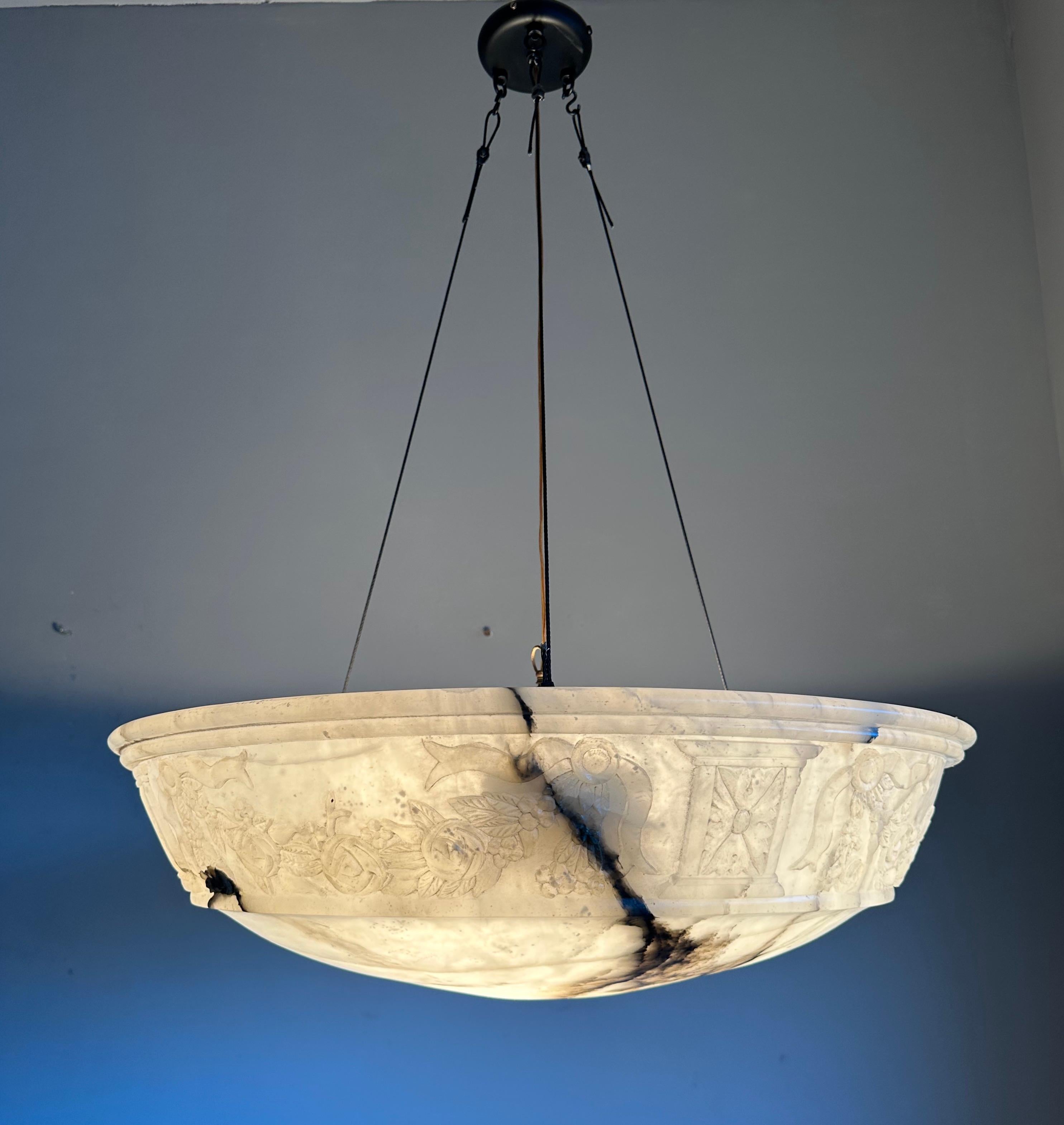 20th Century HUGE Antique Neoclassical Style White, Black Alabaster Pendant Chandelier 1 of 2