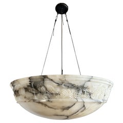 HUGE Antique Neoclassical Style White, Black Alabaster Pendant Chandelier 1 of 2