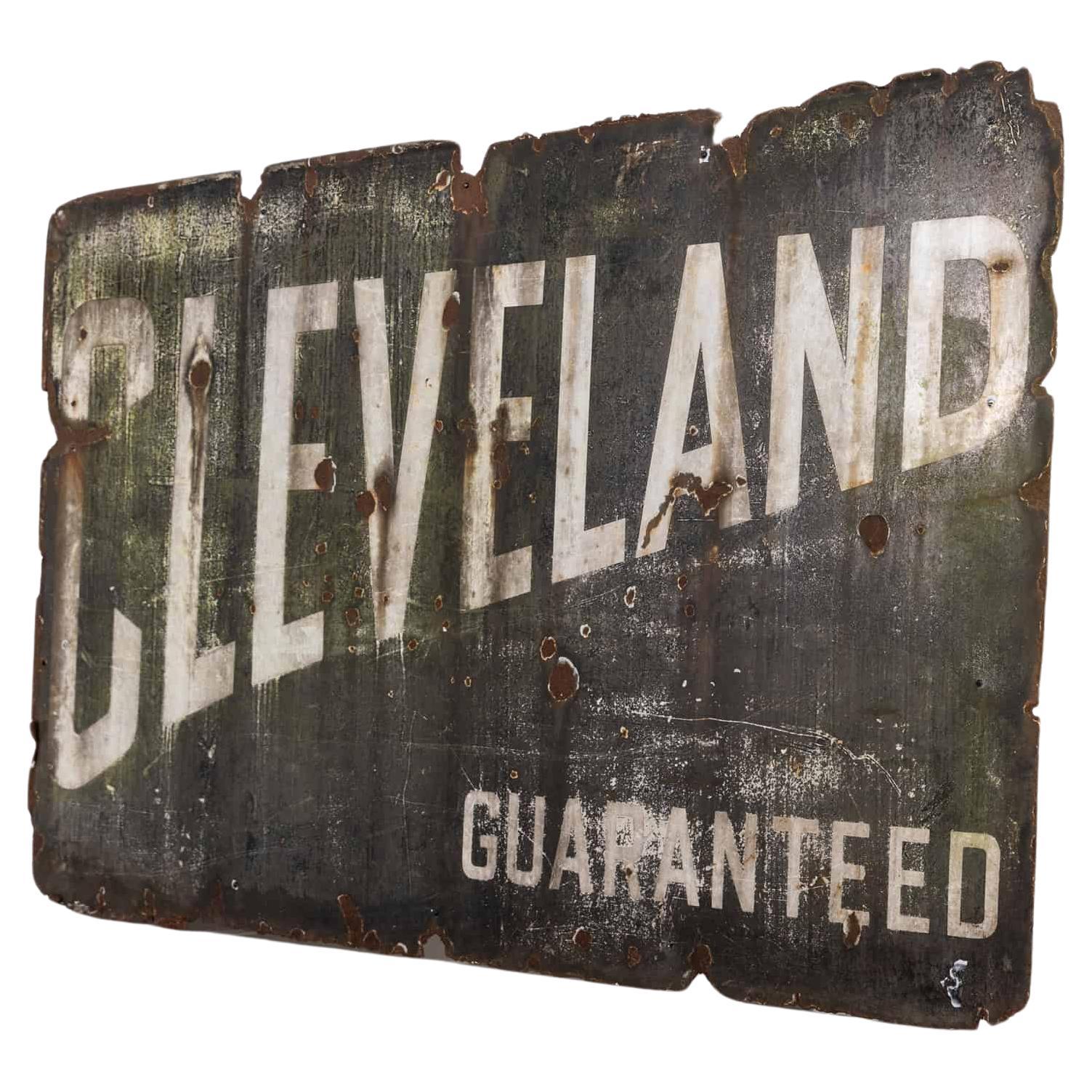 Huge Antique Original Enamel Cleveland Petrol Advertisement Wall Sign. c.1920