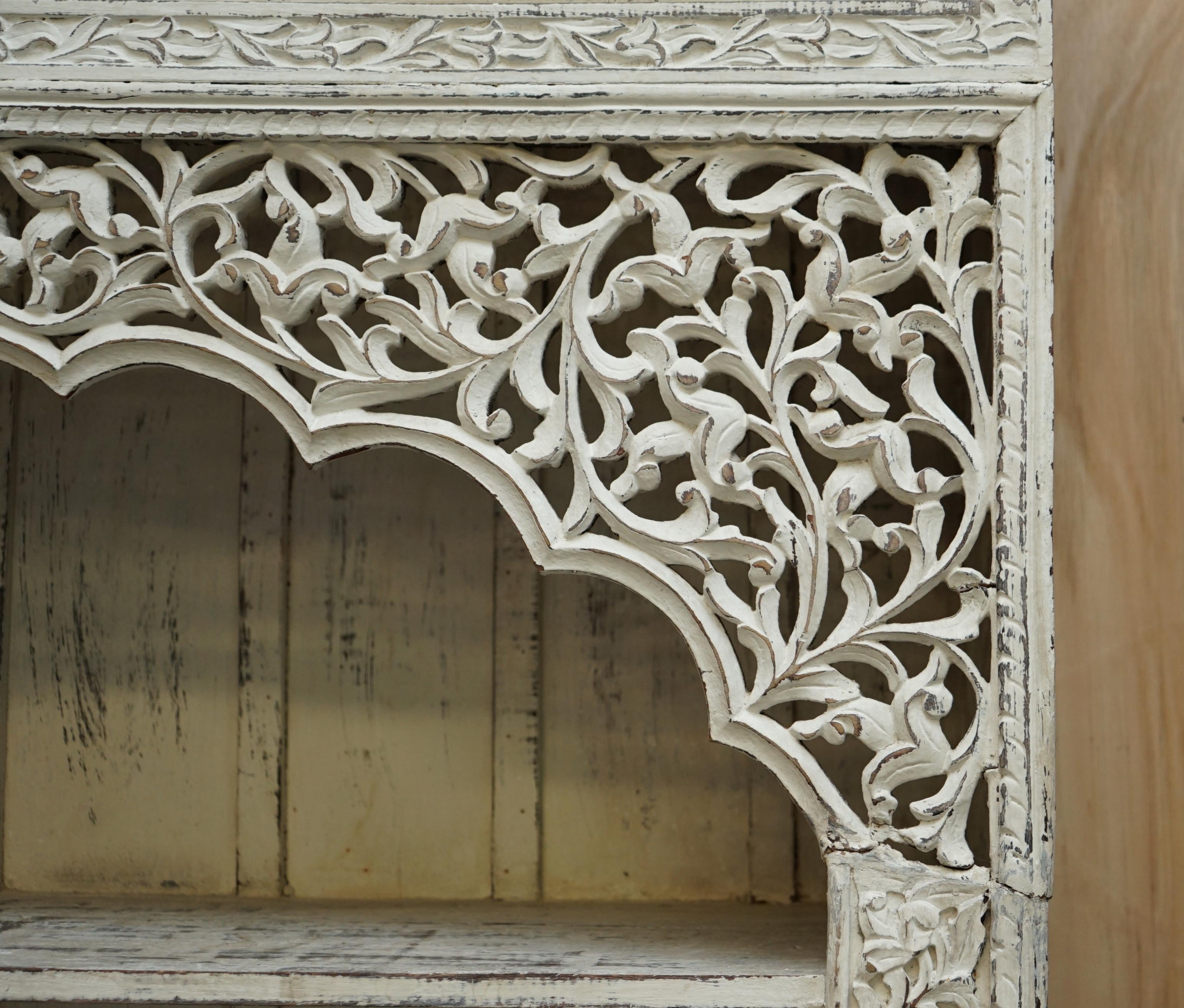Huge Antique Original Paint Solid Hardwood Anglo Indian Carved Open Bookcase For Sale 2