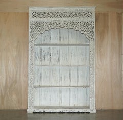 Huge Antique Original Paint Solid Hardwood Anglo Indian Carved Open Bookcase