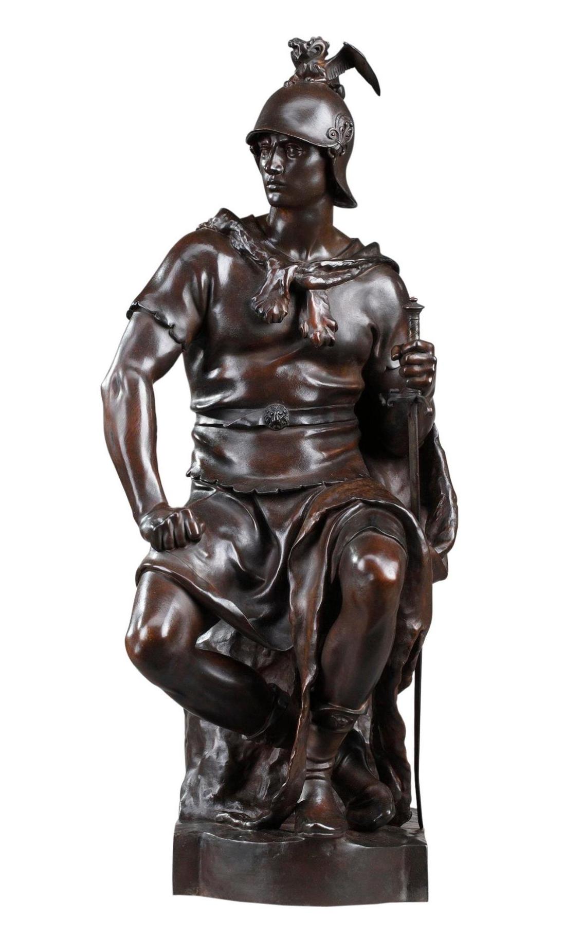 Renaissance Huge Antique P. Dubois. F. Barbedienne Bronze Soldier Sculpture For Sale