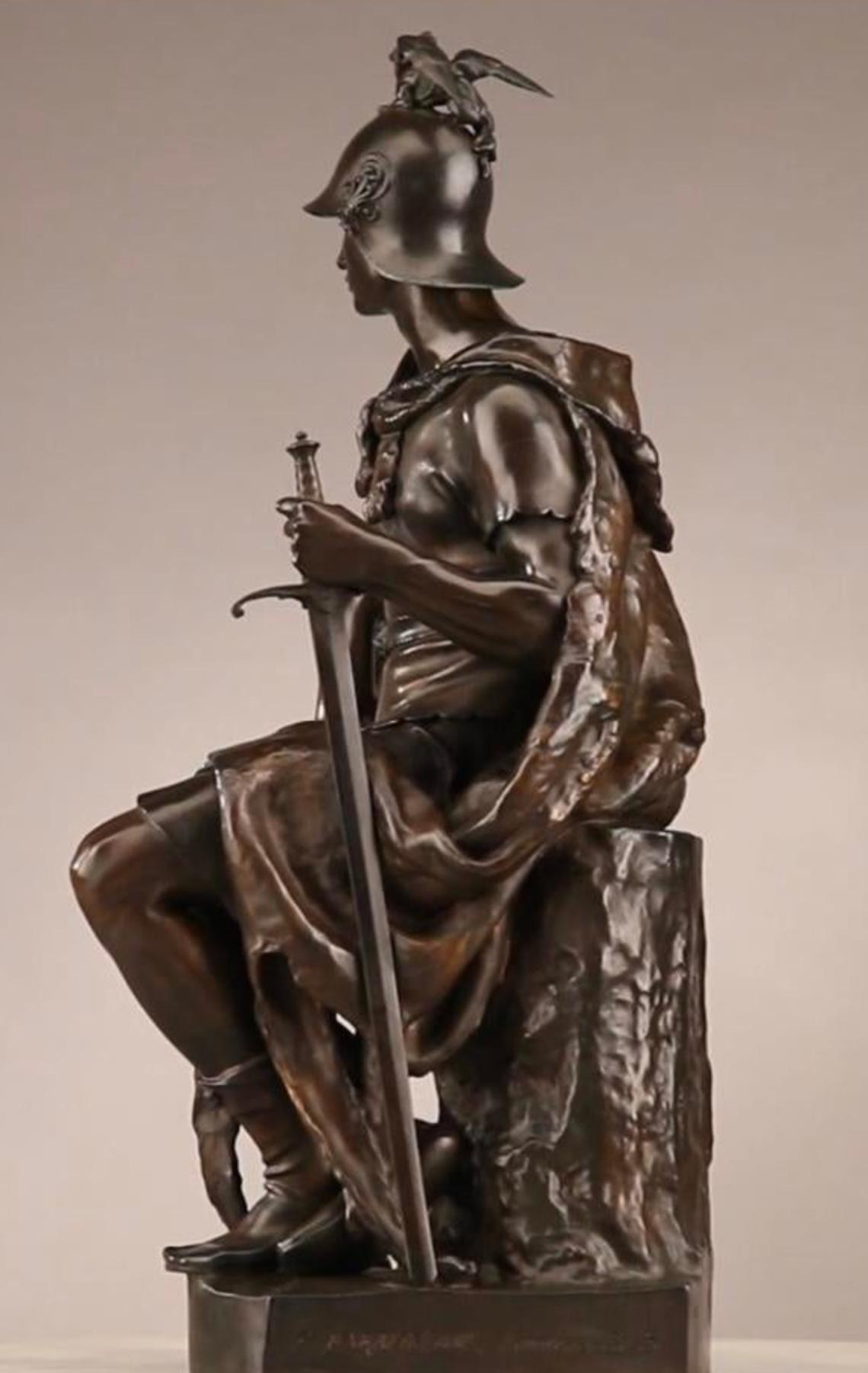 French Huge Antique P. Dubois. F. Barbedienne Bronze Soldier Sculpture For Sale