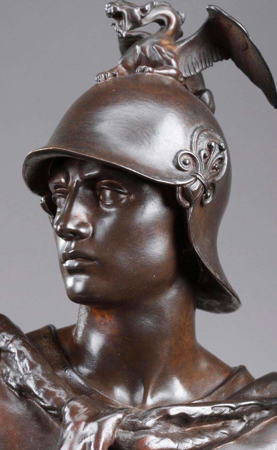 Huge Antique P. Dubois. F. Barbedienne Bronze Soldier Sculpture In Good Condition For Sale In LOS ANGELES, CA