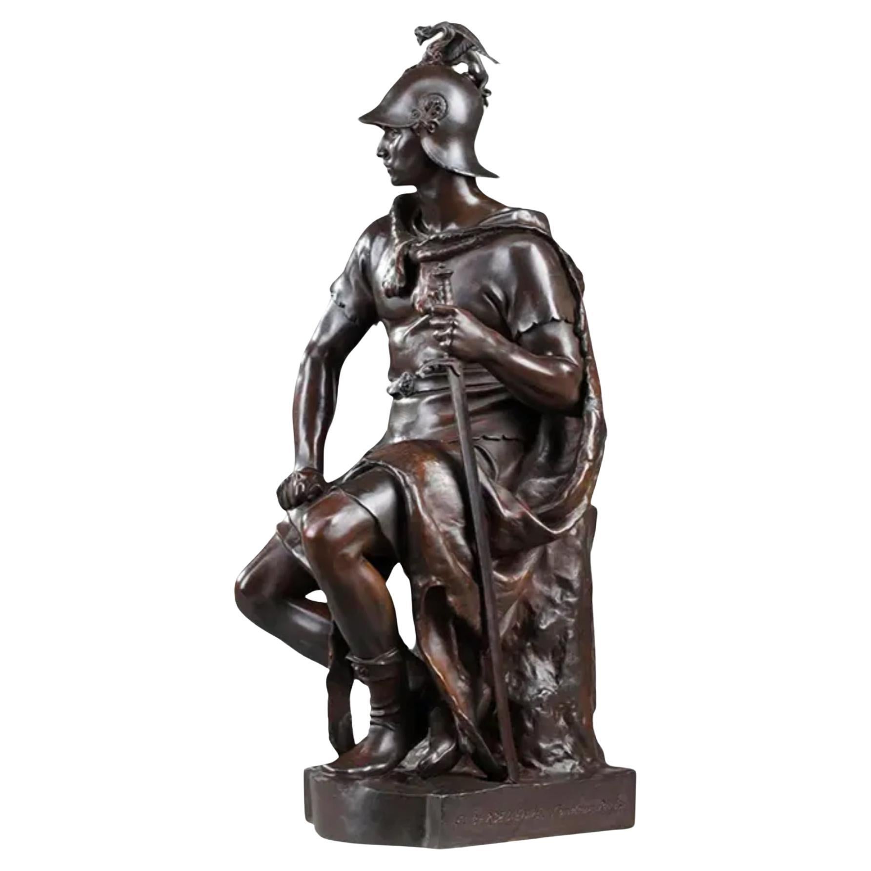 Großer antiker P. Dubois-Schrank. F. Barbedienne Bronze-soldatenskulptur aus Bronze