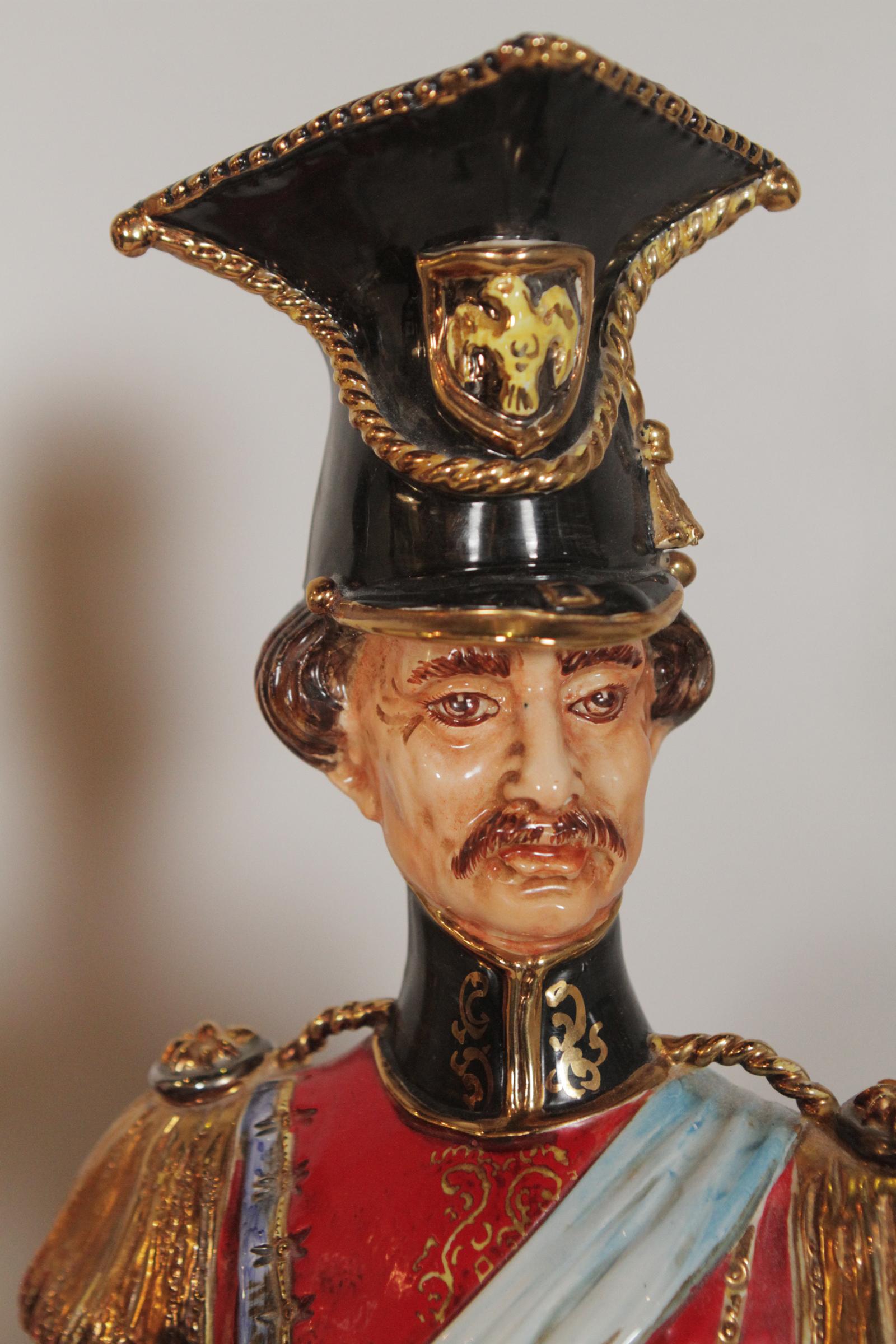 Hand-Painted Huge Antique Pair of Italian Porcelain Soldiers