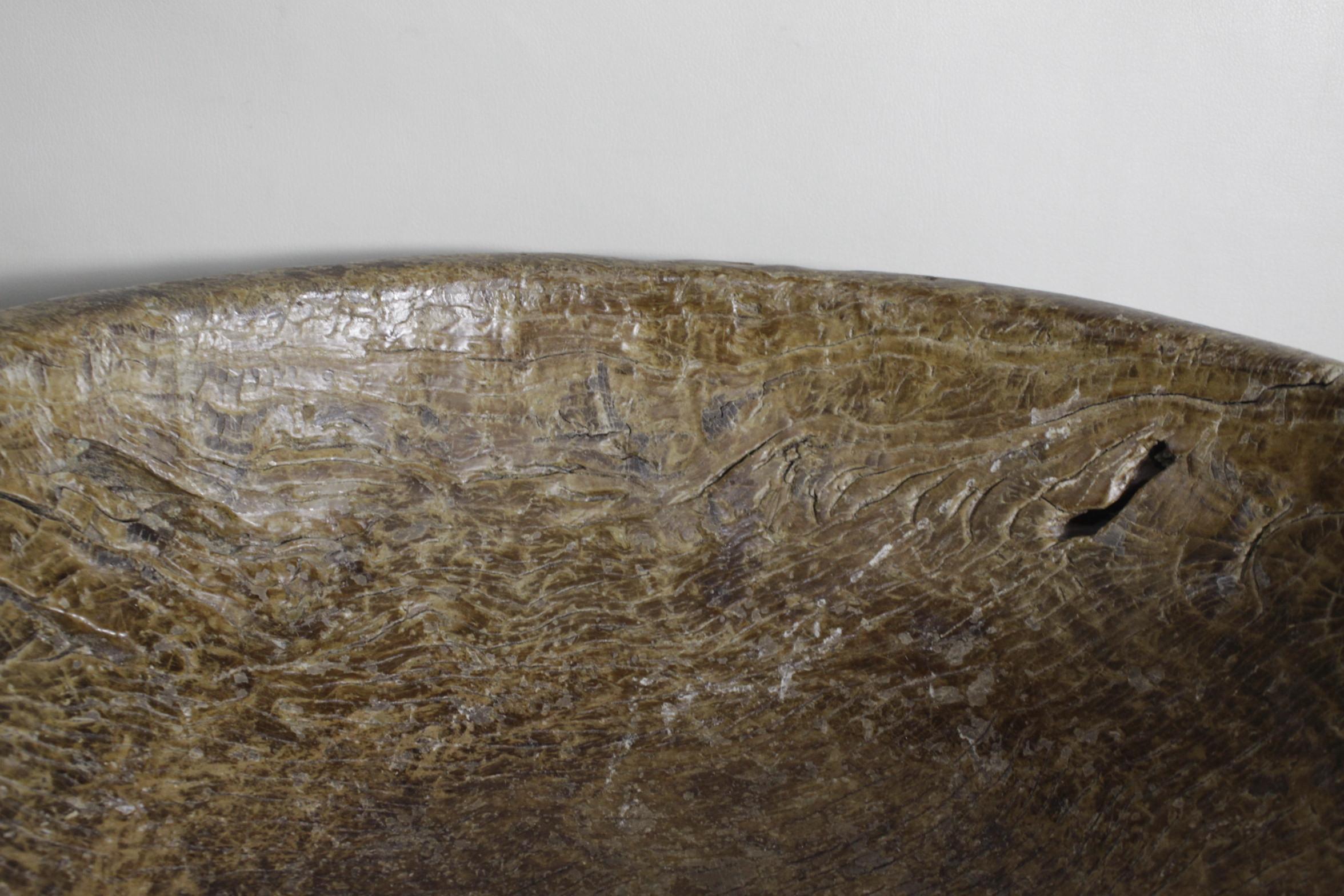Huge Antique Scandinavian Folk Art Carved Wooden Handled Hardwood Bowl For Sale 6