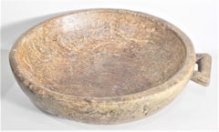 Huge Antique Scandinavian Folk Art Carved Wooden Handled Hardwood Bowl