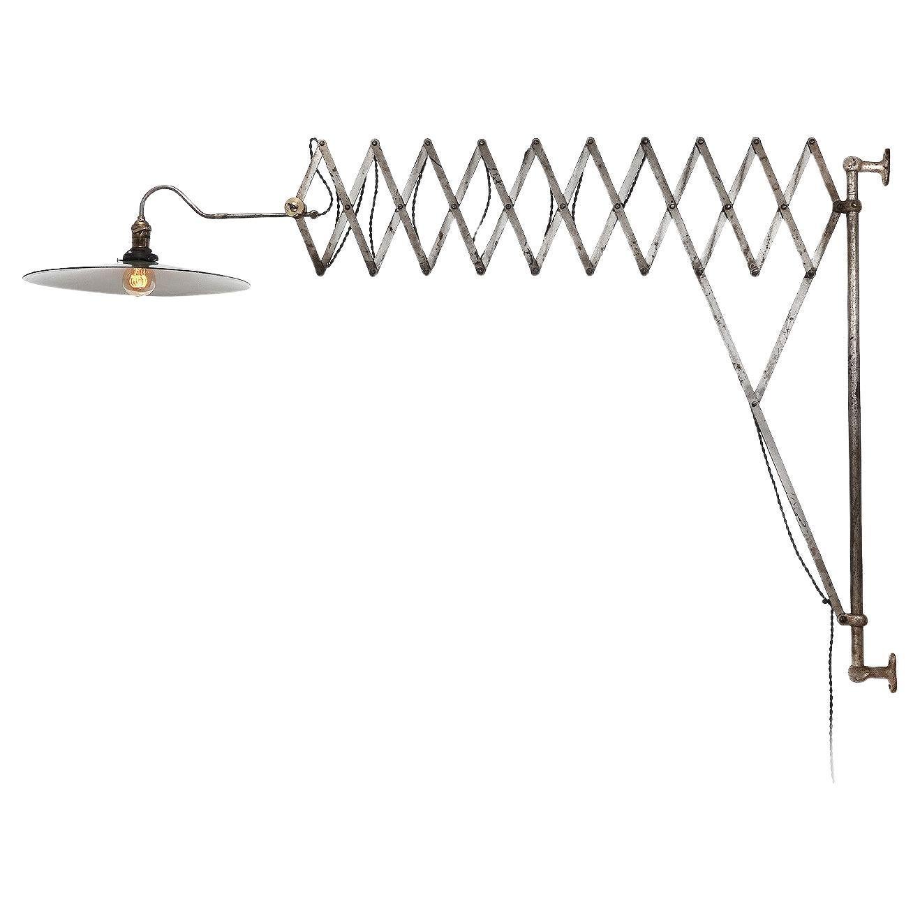 Huge Antique Scissor Wall Lamp - 7 Foot Long For Sale