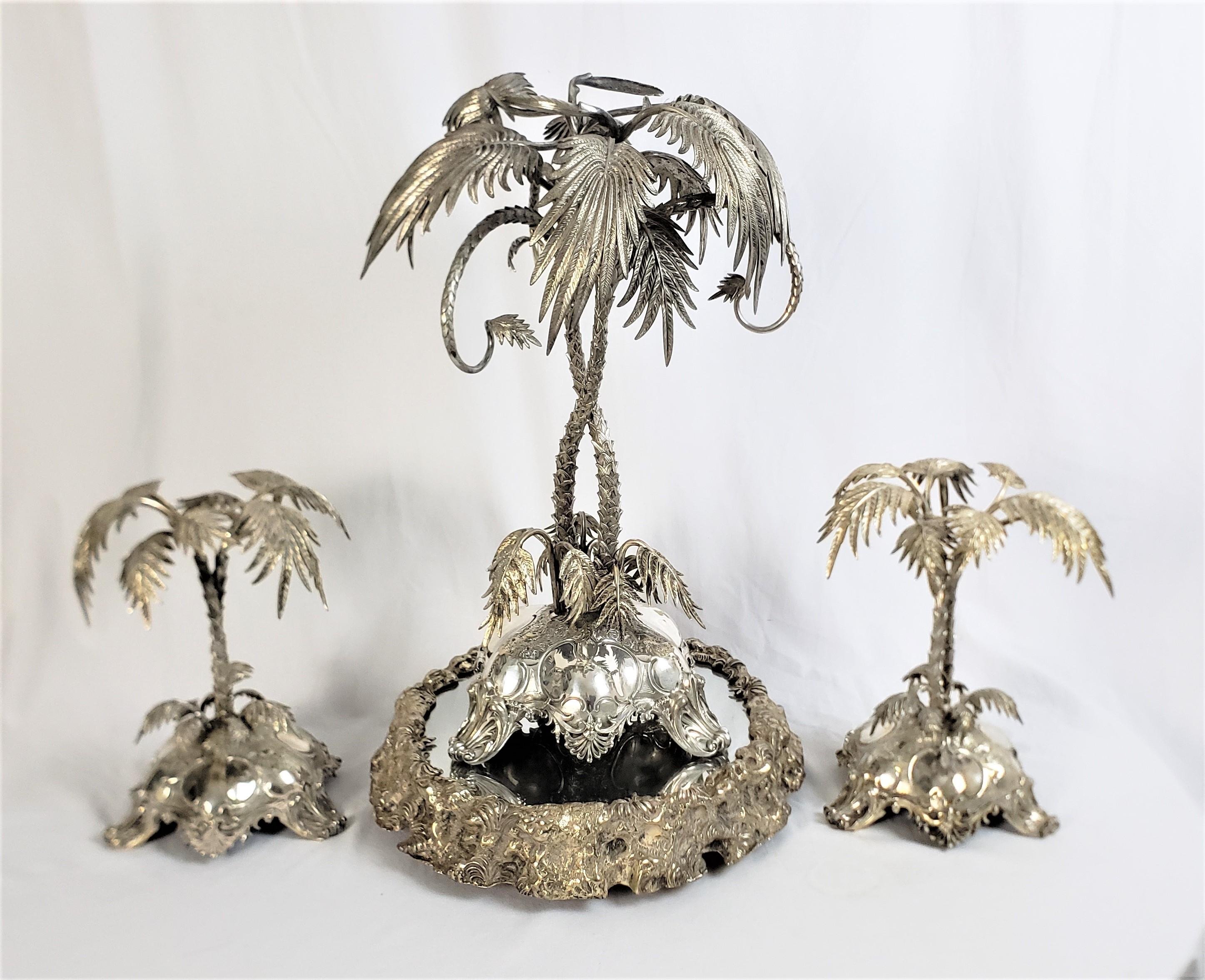 Huge Antique Silver Plated Anglo-Indian Styled Figural Palm Tree Centerpiece Set For Sale 4