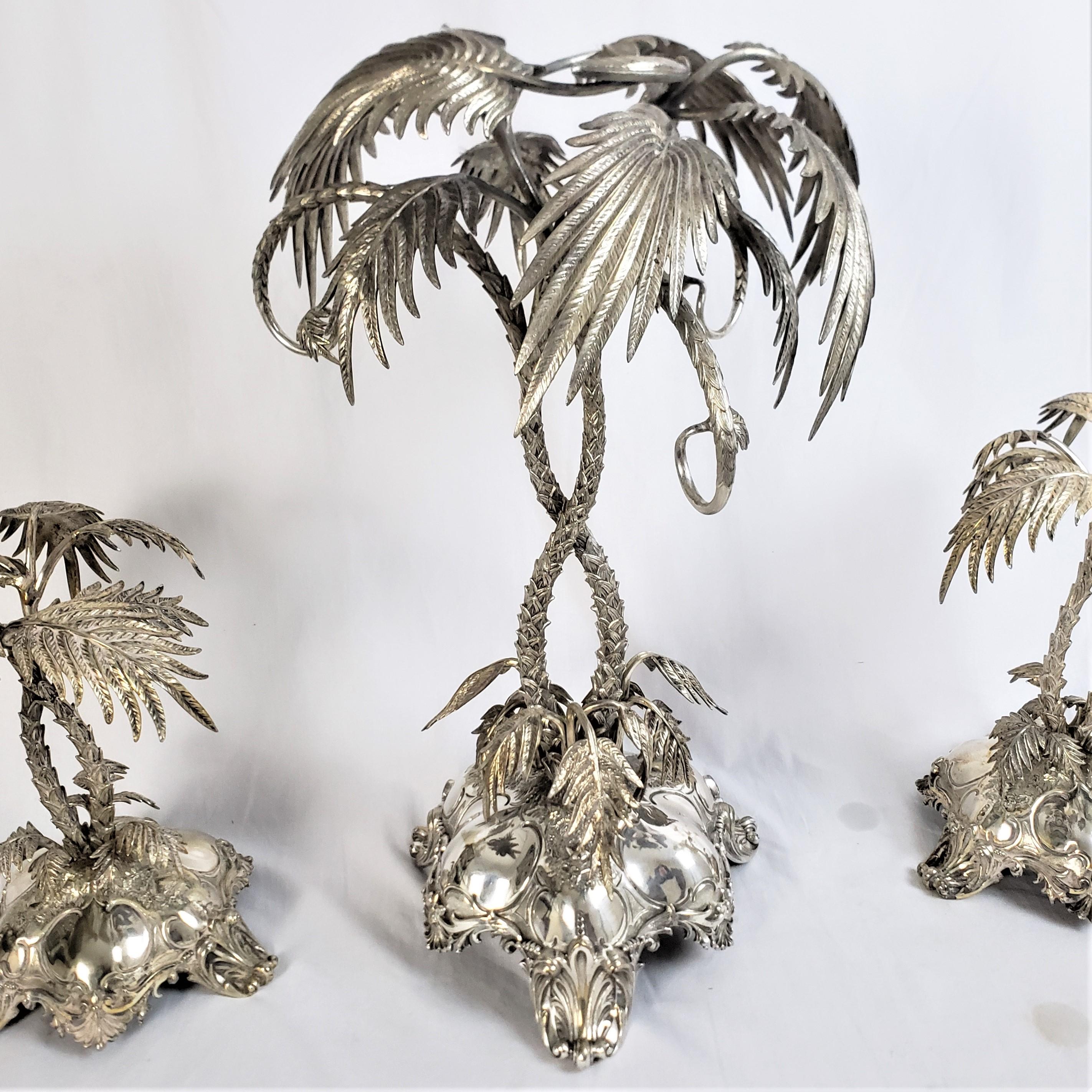 Huge Antique Silver Plated Anglo-Indian Styled Figural Palm Tree Centerpiece Set For Sale 11