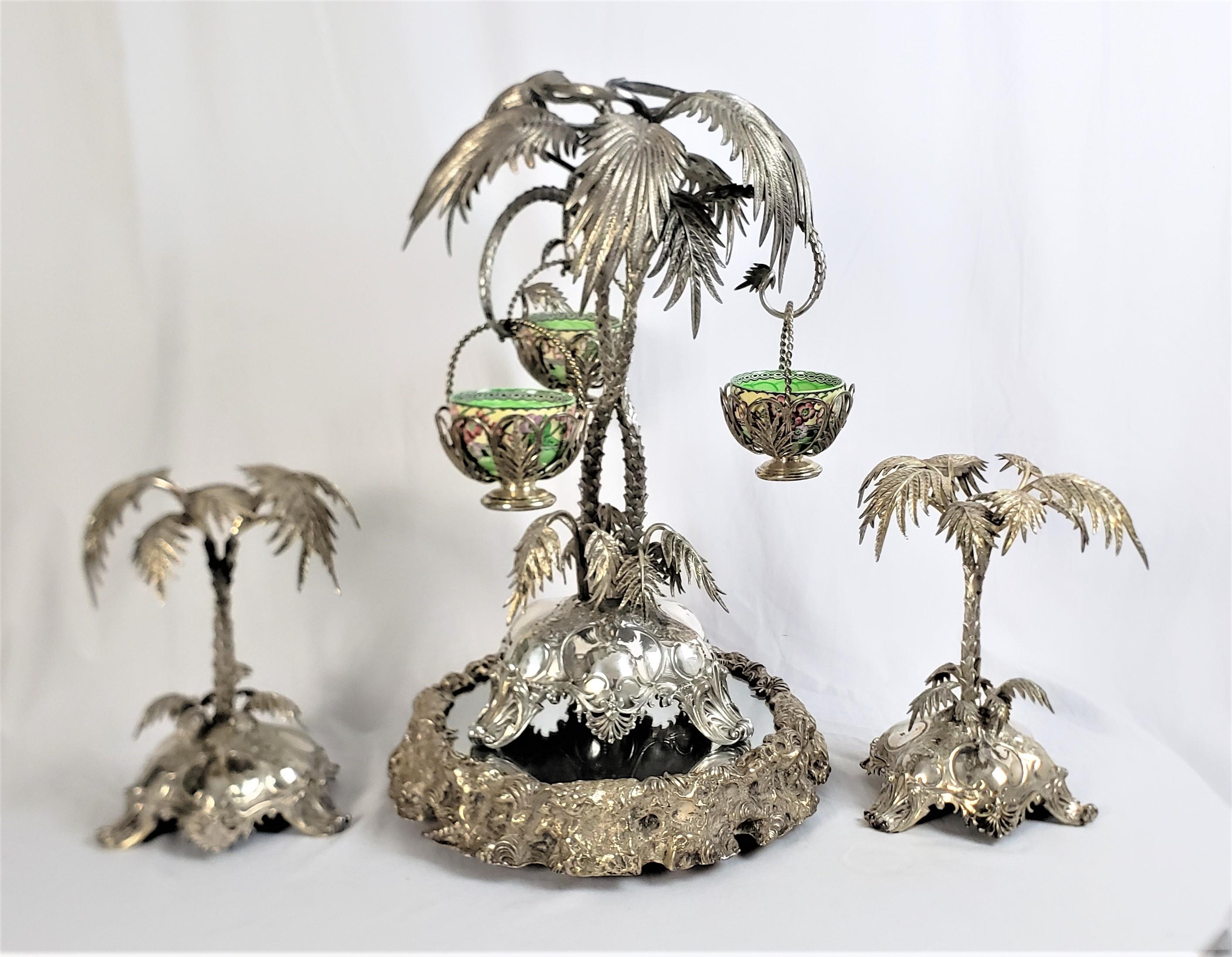 Scottish Huge Antique Silver Plated Anglo-Indian Styled Figural Palm Tree Centerpiece Set For Sale