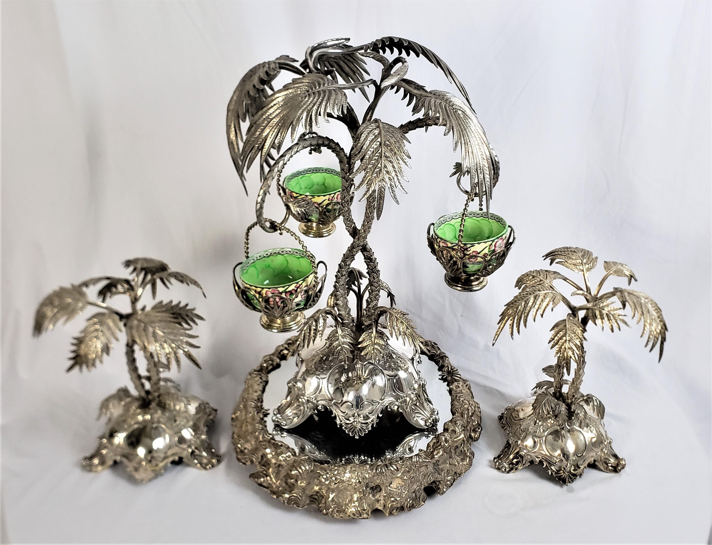 19th Century Huge Antique Silver Plated Anglo-Indian Styled Figural Palm Tree Centerpiece Set For Sale