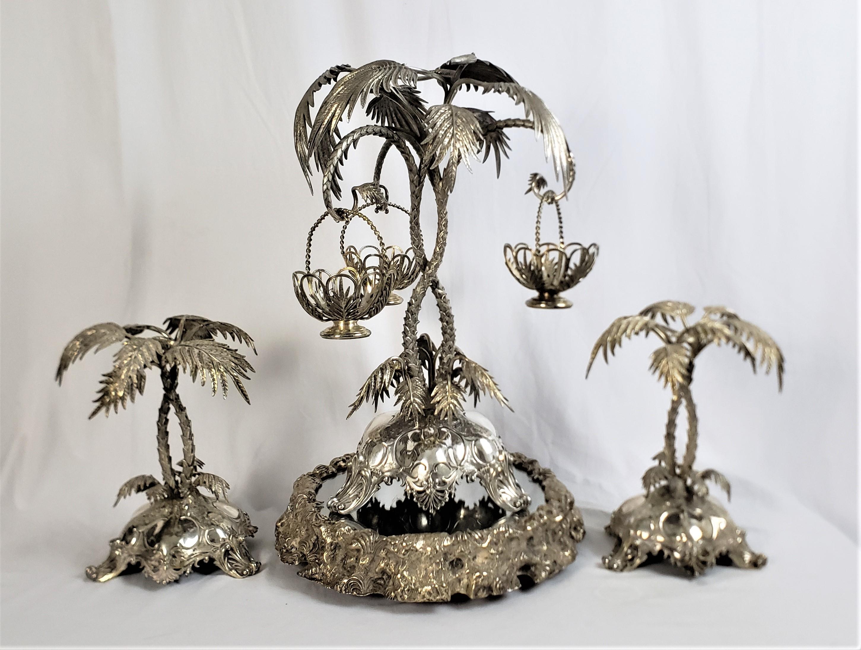 Huge Antique Silver Plated Anglo-Indian Styled Figural Palm Tree Centerpiece Set For Sale 1