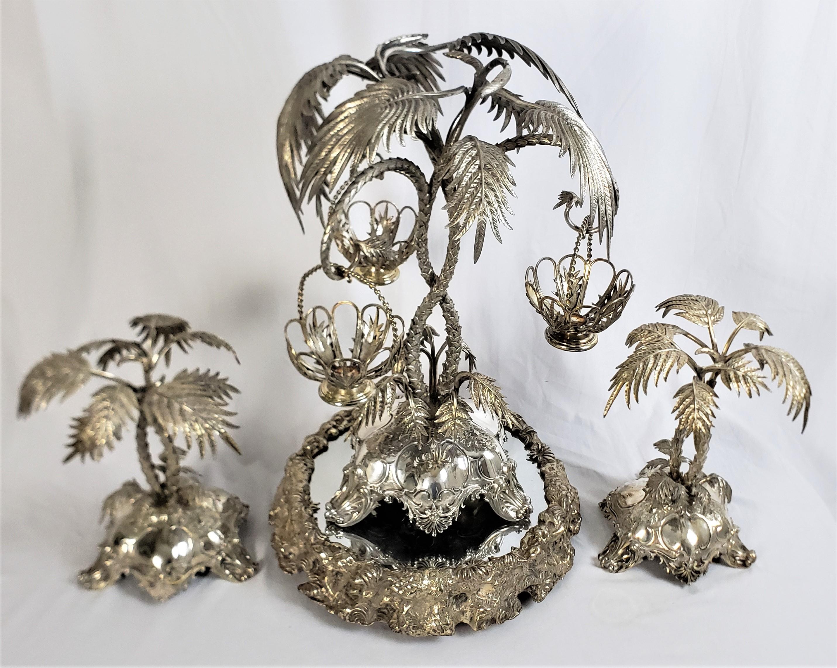 Huge Antique Silver Plated Anglo-Indian Styled Figural Palm Tree Centerpiece Set For Sale 2