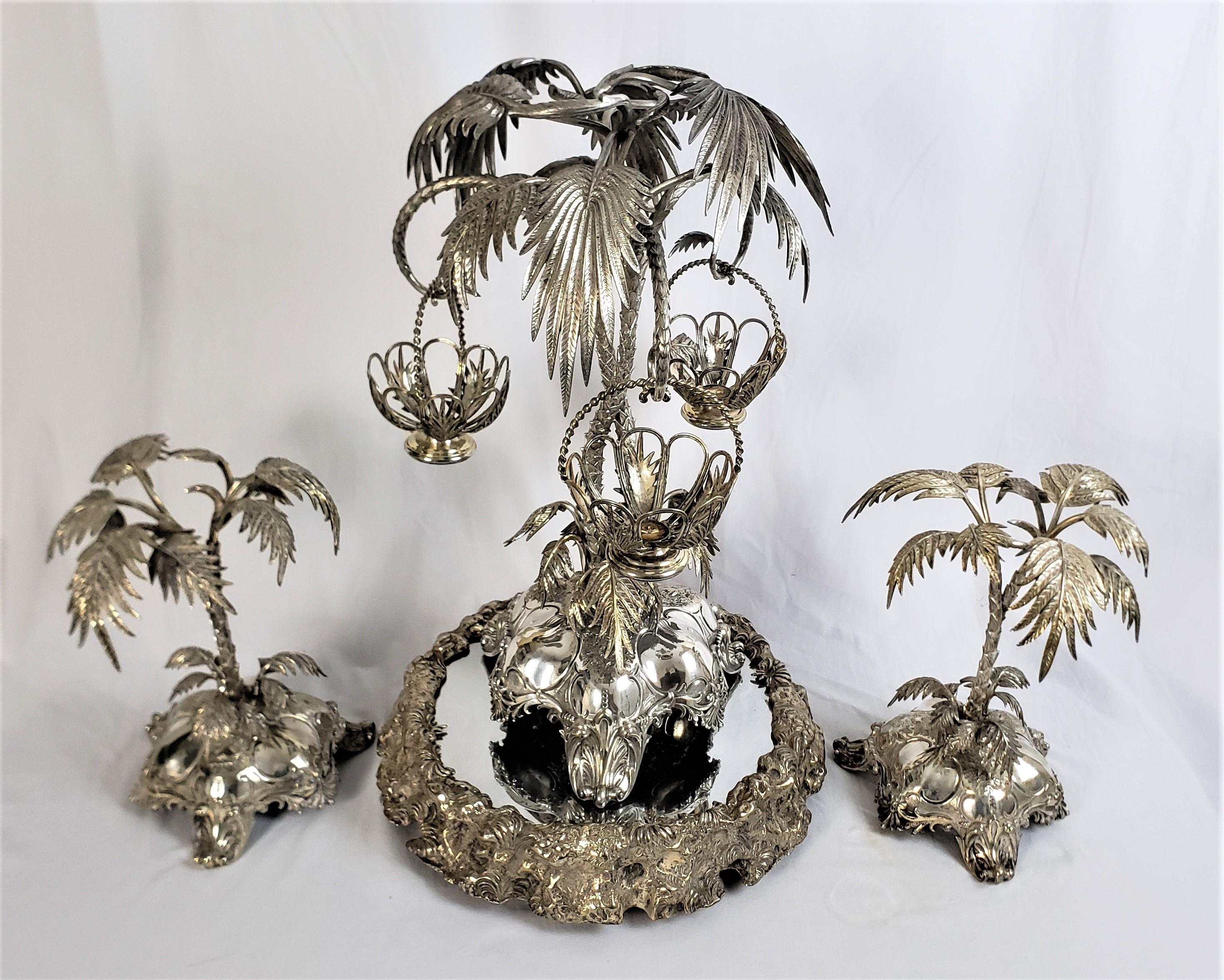Huge Antique Silver Plated Anglo-Indian Styled Figural Palm Tree Centerpiece Set For Sale 3