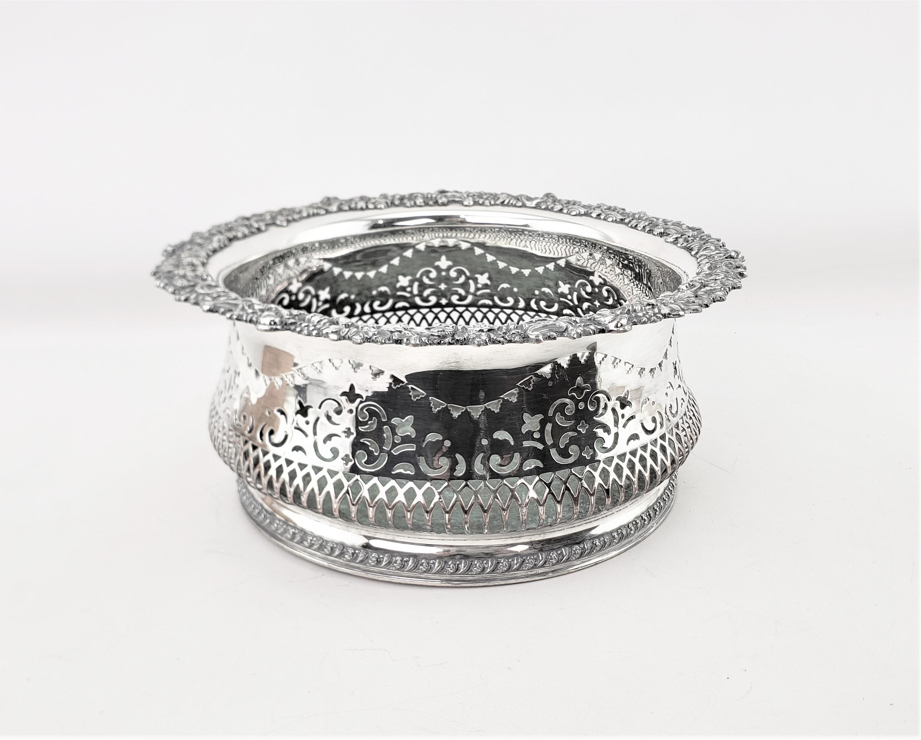 Late Victorian Huge Antique Silver Plated Bottle Coaster with Leaf & Berry Decoration For Sale