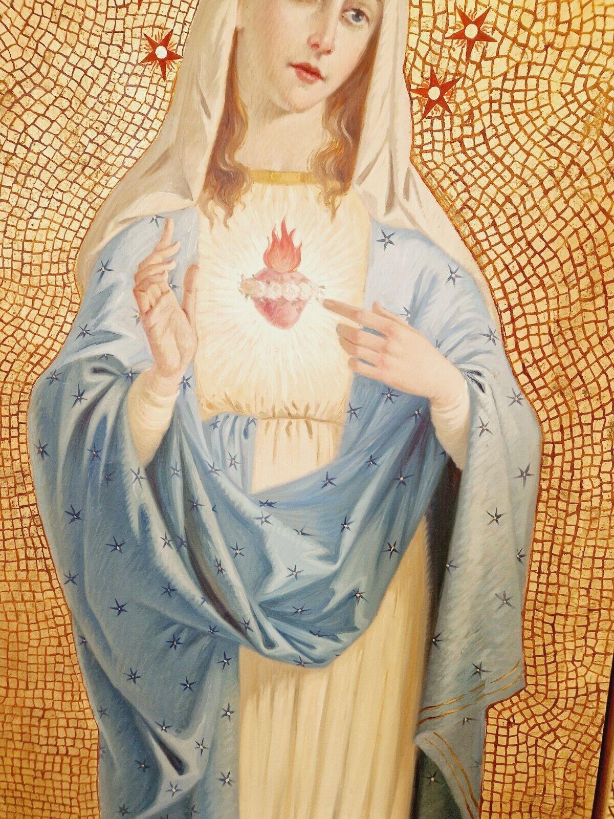 Énorme triptyque antique de peintures à l'huile religieuses en vente 2