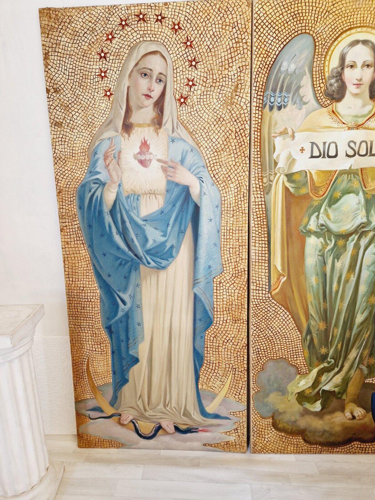 Énorme triptyque antique de peintures à l'huile religieuses Bon état - En vente à Buxton, GB