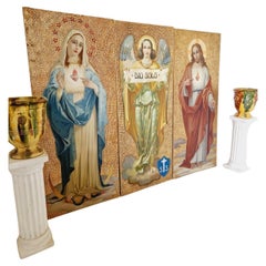 Huge Antique Triptych of Religious Oil Paintings