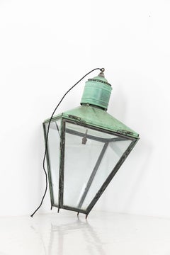 Huge Antique Victorian Late 19th Century Copper Verdigris Lantern Light. C.1880