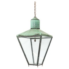 Huge Antique Victorian Late 19th Century Copper Verdigris Lantern Light. C.1880