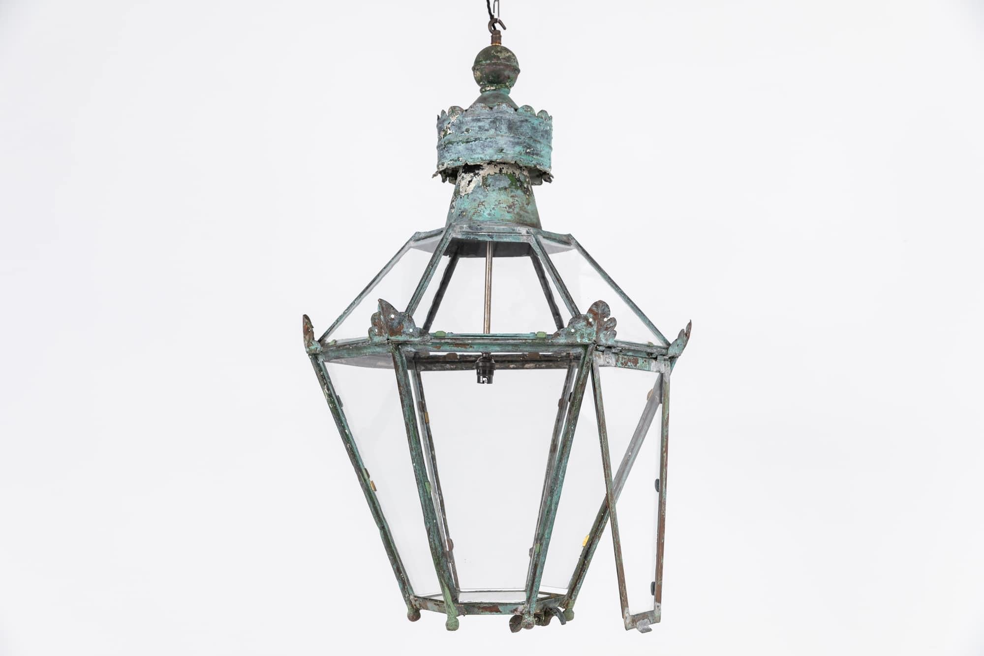 Huge Antique Victorian Late 19th Century Copper Verdigris Lantern Light. C.1890 5