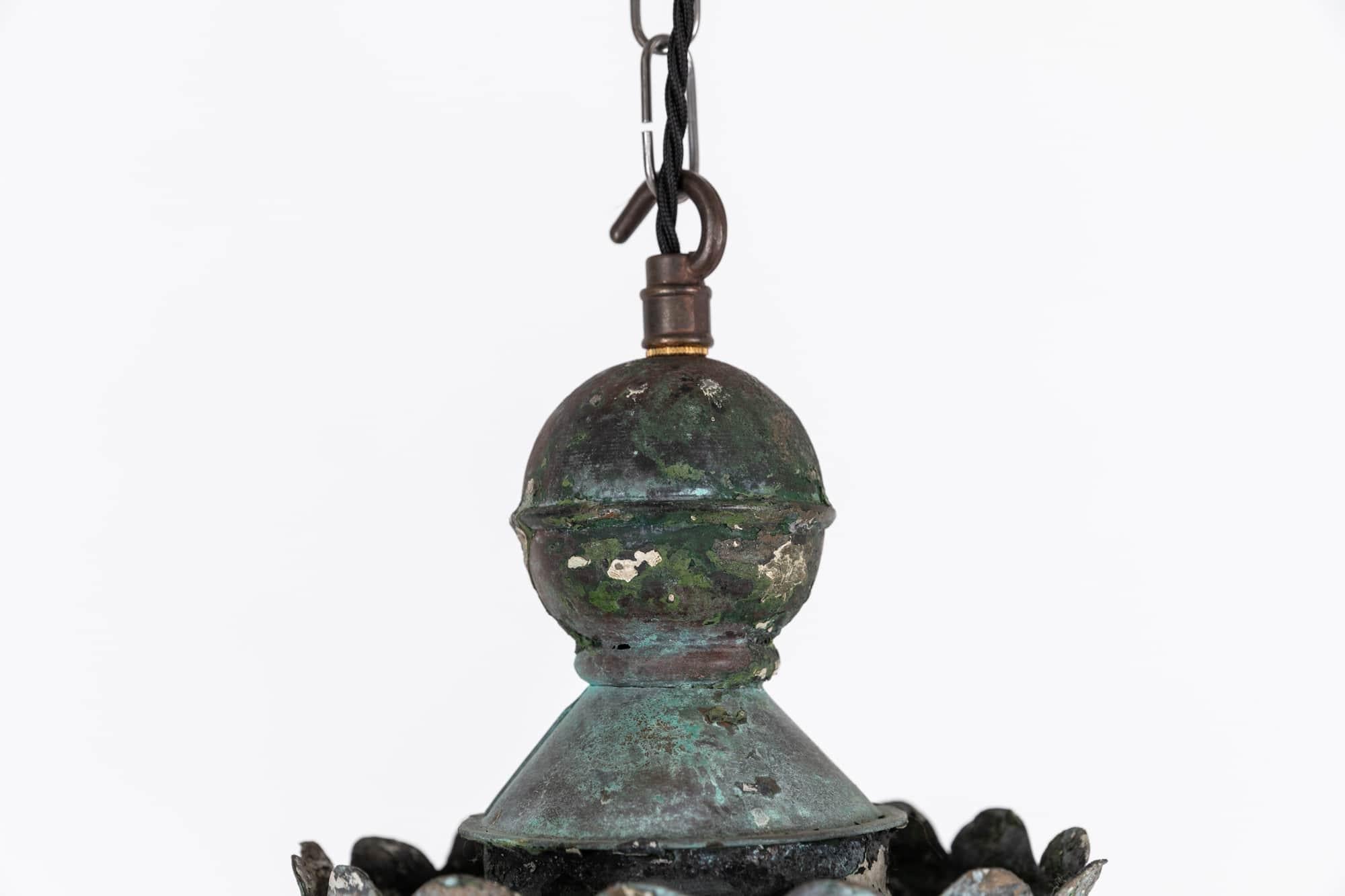 Pressed Huge Antique Victorian Late 19th Century Copper Verdigris Lantern Light. C.1890