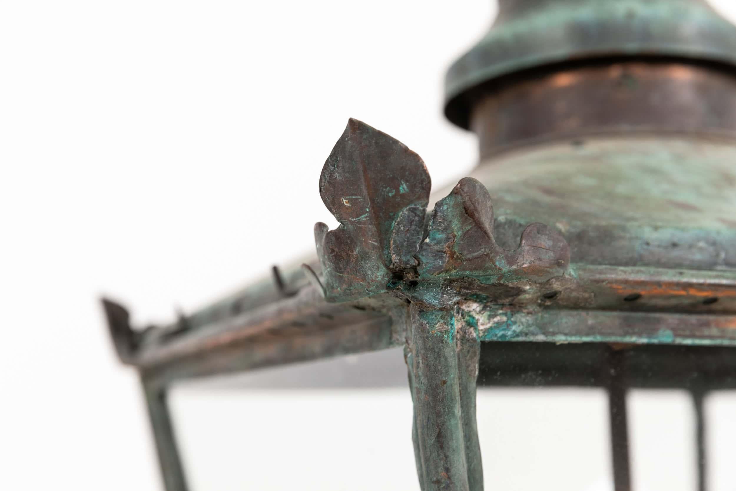 Pressed Huge Antique Victorian Late 19th Century Copper Verdigris Lantern Light. C.1890 For Sale