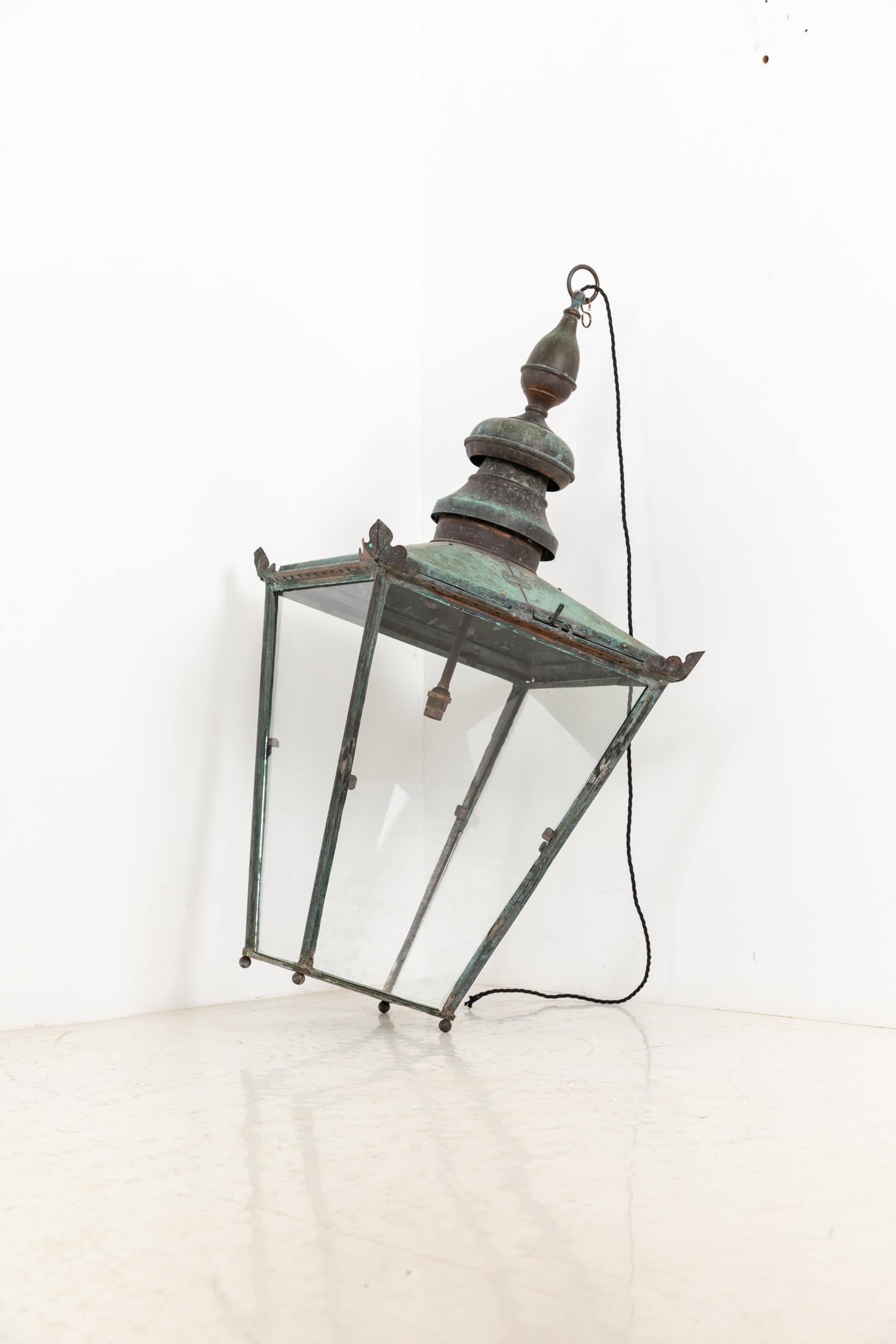 Huge Antique Victorian Late 19th Century Copper Verdigris Lantern Light. C.1890 For Sale 3