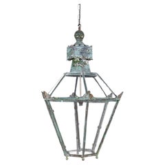Huge Antique Victorian Late 19th Century Copper Verdigris Lantern Light. C.1890