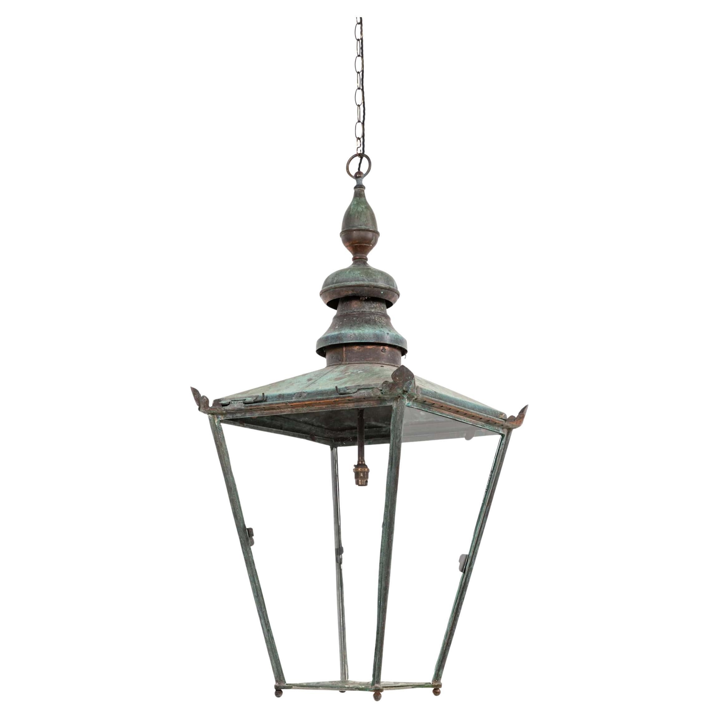 Huge Antique Victorian Late 19th Century Copper Verdigris Lantern Light. C.1890 For Sale