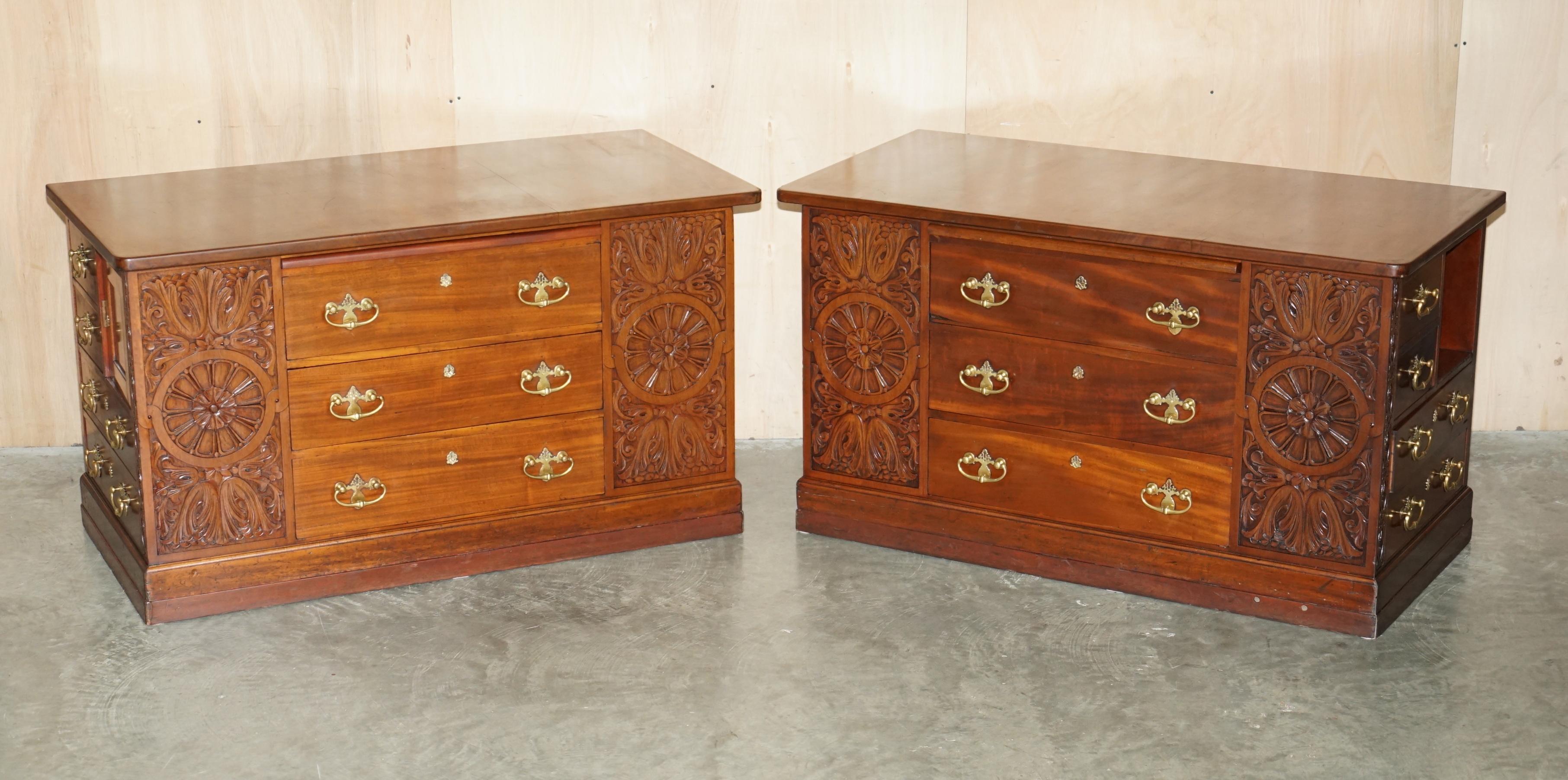 HUGE ANTIQUE VICTORIAN THOMAS CHIPPENDALE ESTATE DESK OR TWO SIDEBOARD DRAWERs For Sale 6