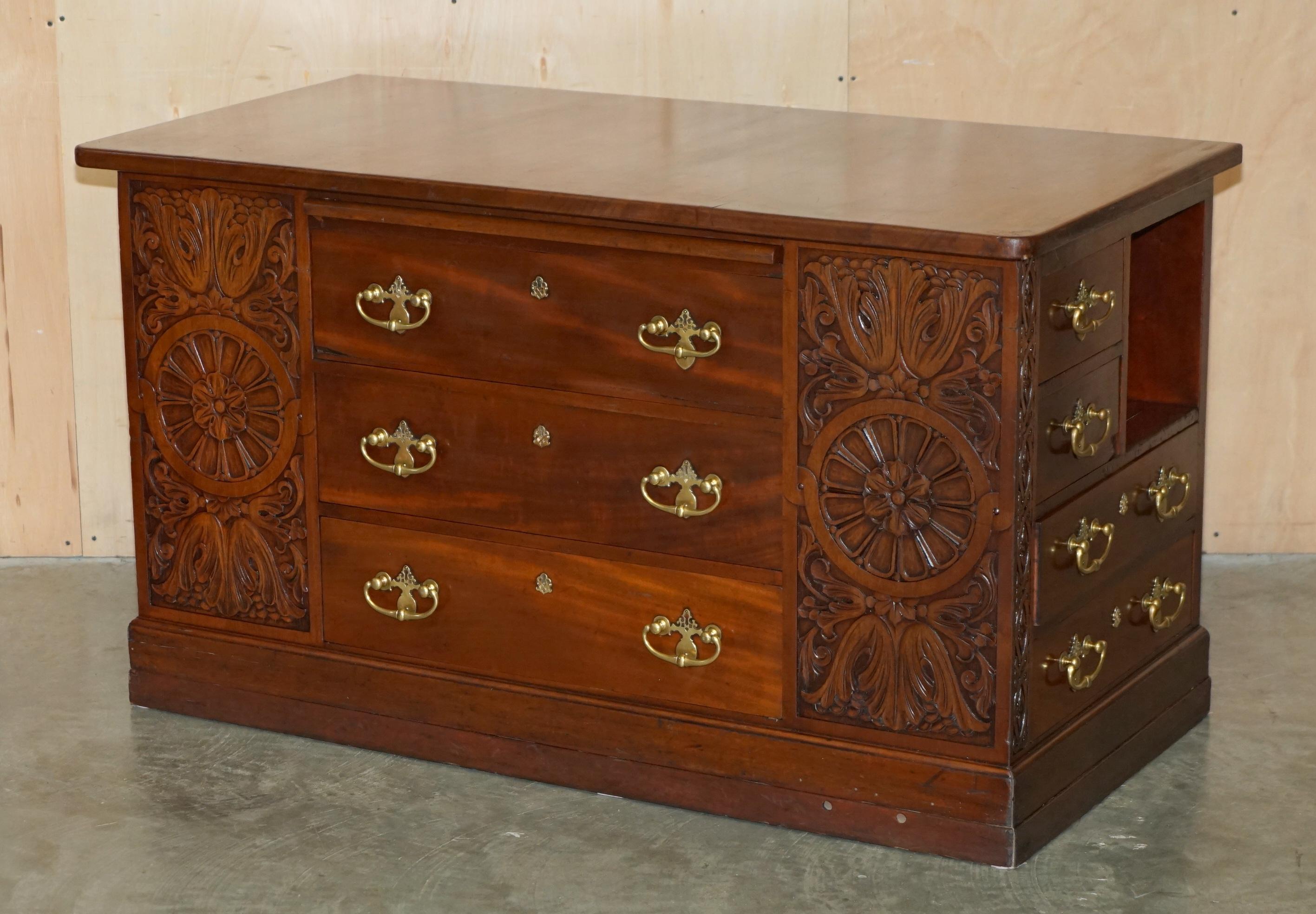 HUGE ANTIQUE VICTORIAN THOMAS CHIPPENDALE ESTATE DESK OR TWO SIDEBOARD DRAWERs For Sale 7
