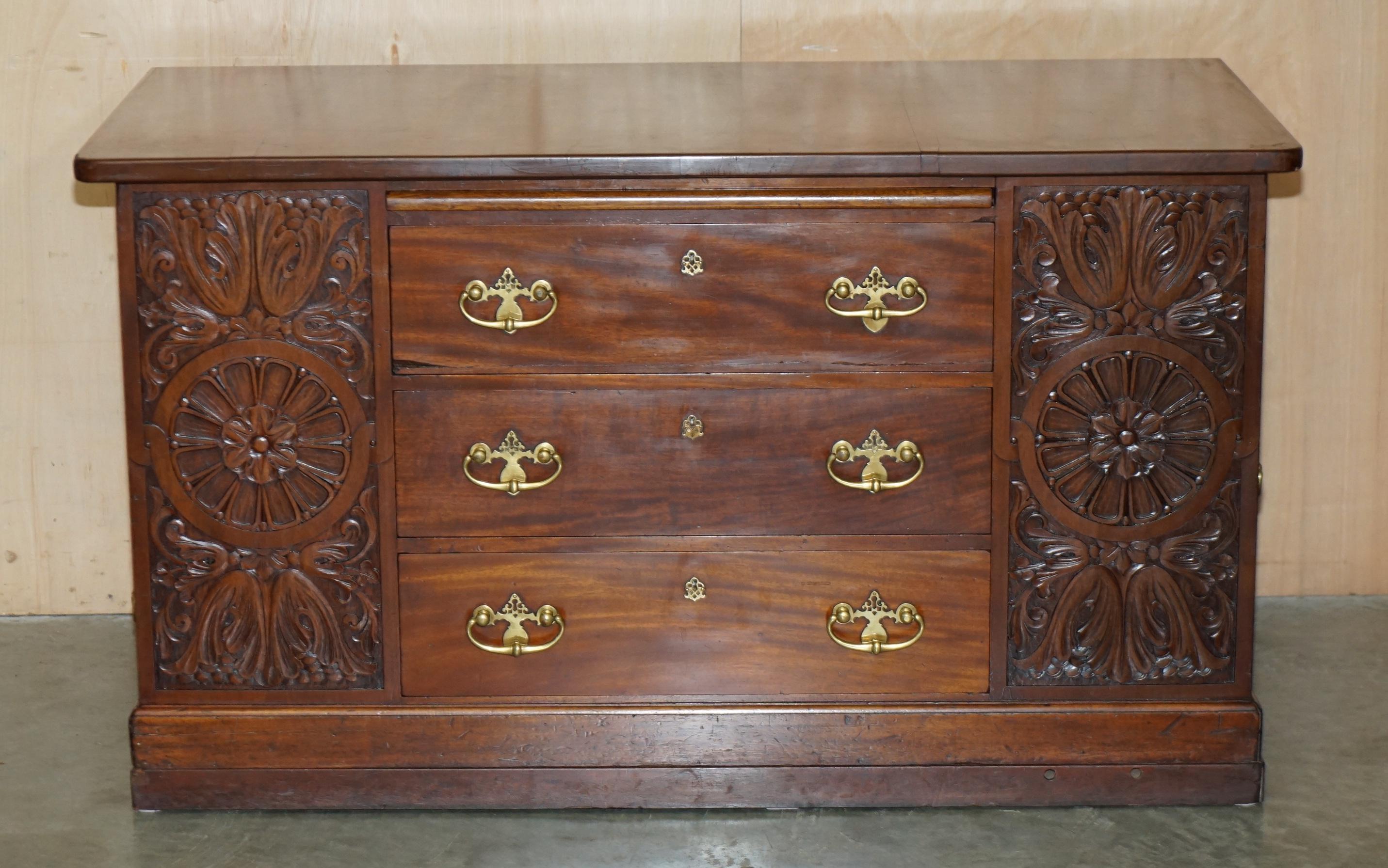RIESIGE ANTIQUE VICTORIAN THOMAS CHIPPENDALE ESTATE DESK OR TWO SIDEBOARD DRAWERs im Angebot 8