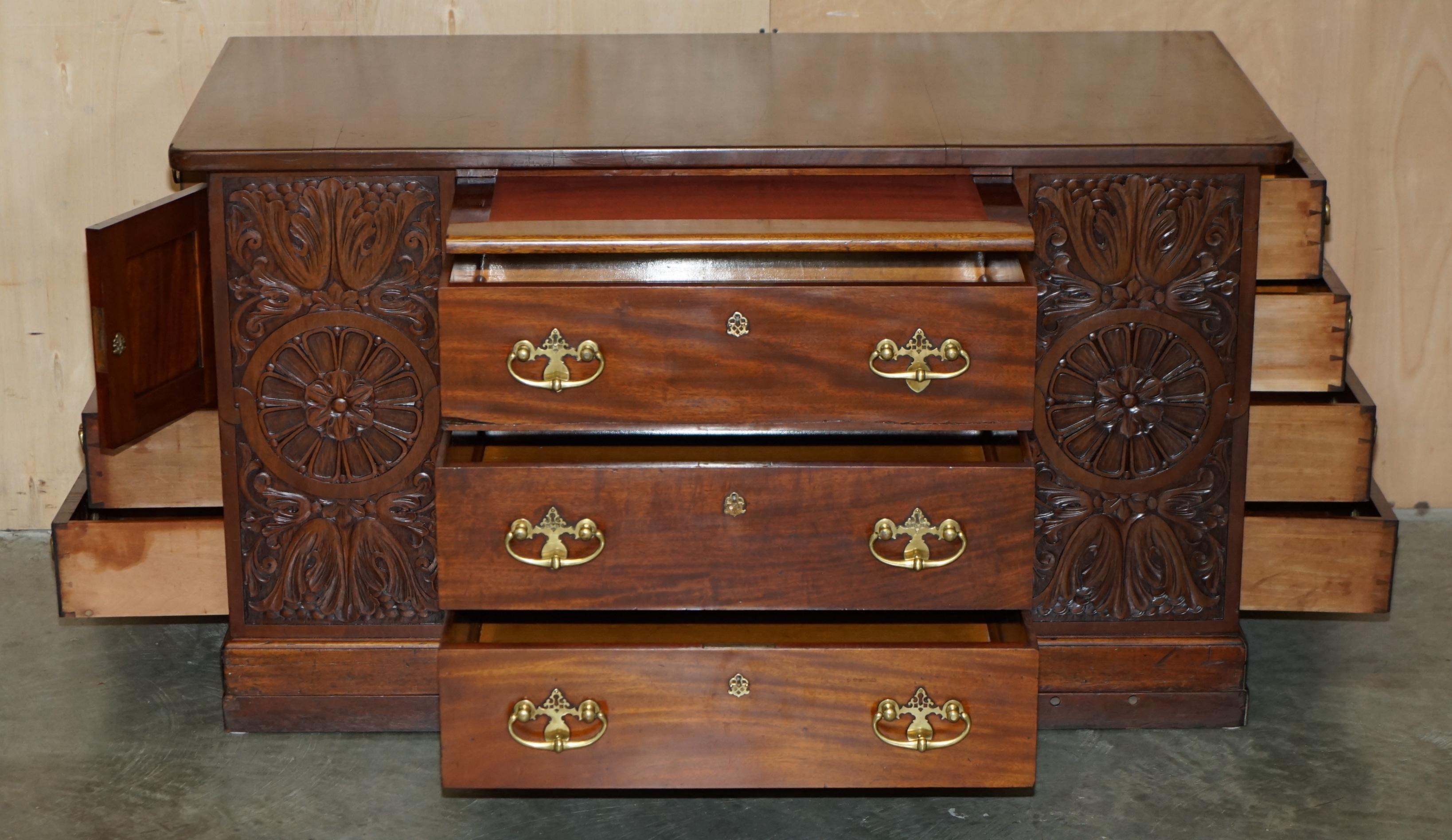 HUGE ANTIQUE VICTORIAN THOMAS CHIPPENDALE ESTATE DESK OR TWO SIDEBOARD DRAWERs For Sale 9