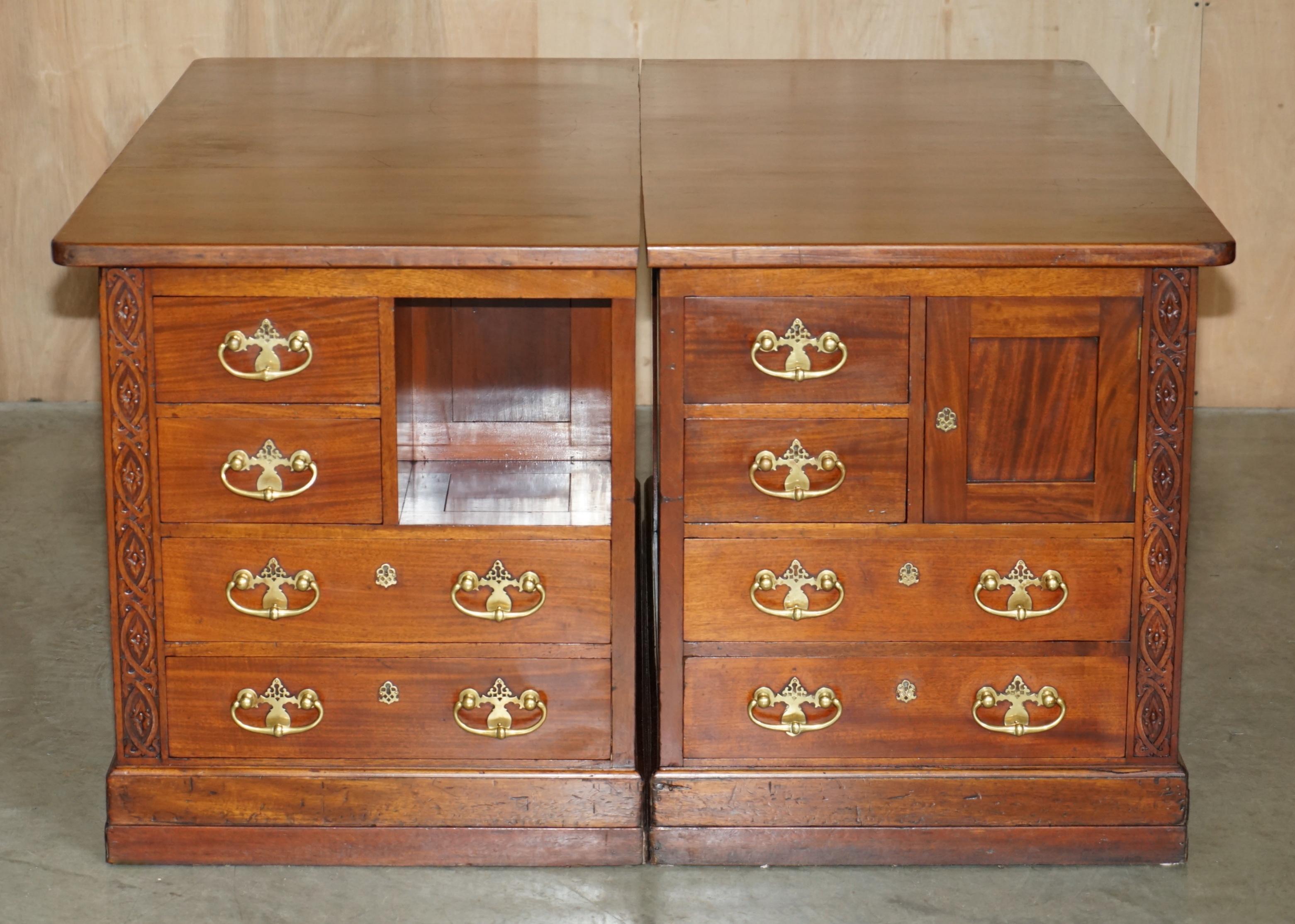 Early Victorian HUGE ANTIQUE VICTORIAN THOMAS CHIPPENDALE ESTATE DESK OR TWO SIDEBOARD DRAWERs For Sale