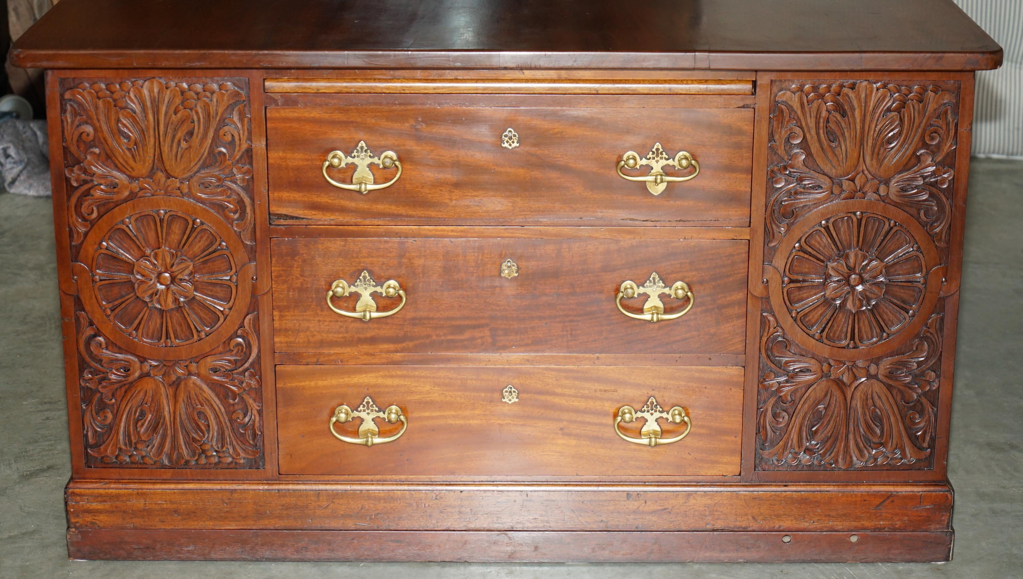 HUGE ANTIQUE VICTORIAN THOMAS CHIPPENDALE ESTATE DESK OR TWO SIDEBOARD DRAWERs For Sale 1