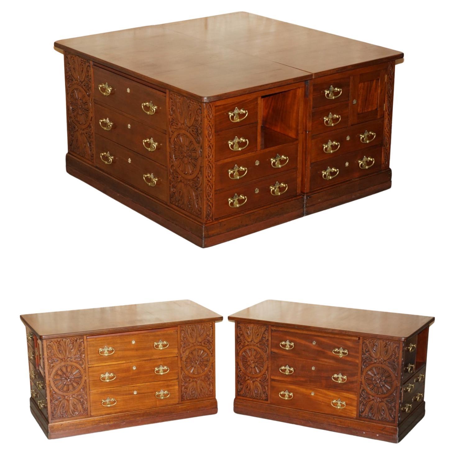 HUGE ANTIQUE VICTORIAN THOMAS CHIPPENDALE ESTATE DESK OR TWO SIDEBOARD DRAWERs For Sale