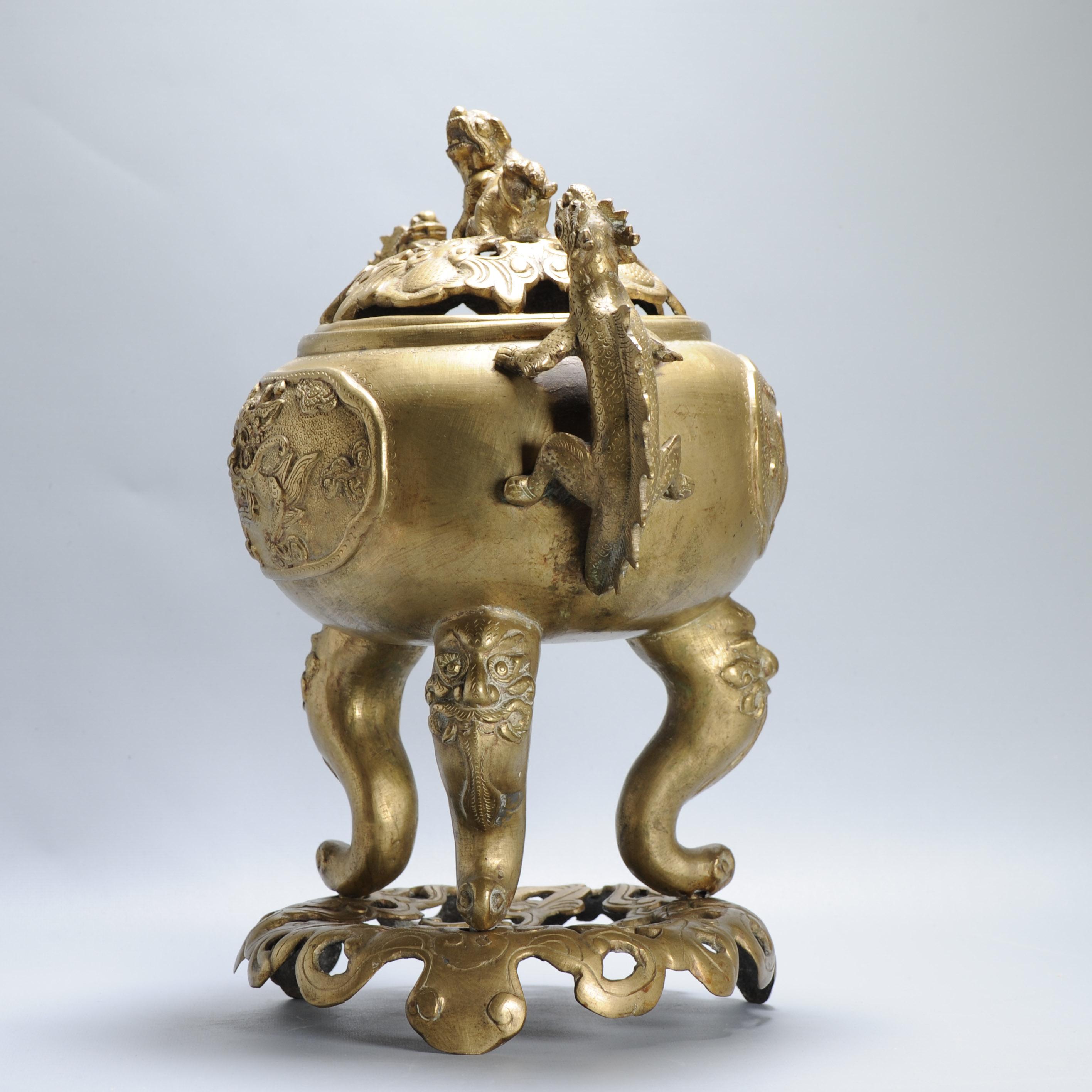 Porcellana Enorme bruciatore d'incenso antico vietnamita in bronzo e ottone con il marchio in vendita