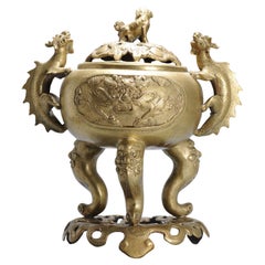 Huge Antique Vietnamese Bronze Brass Incense Burner Marked