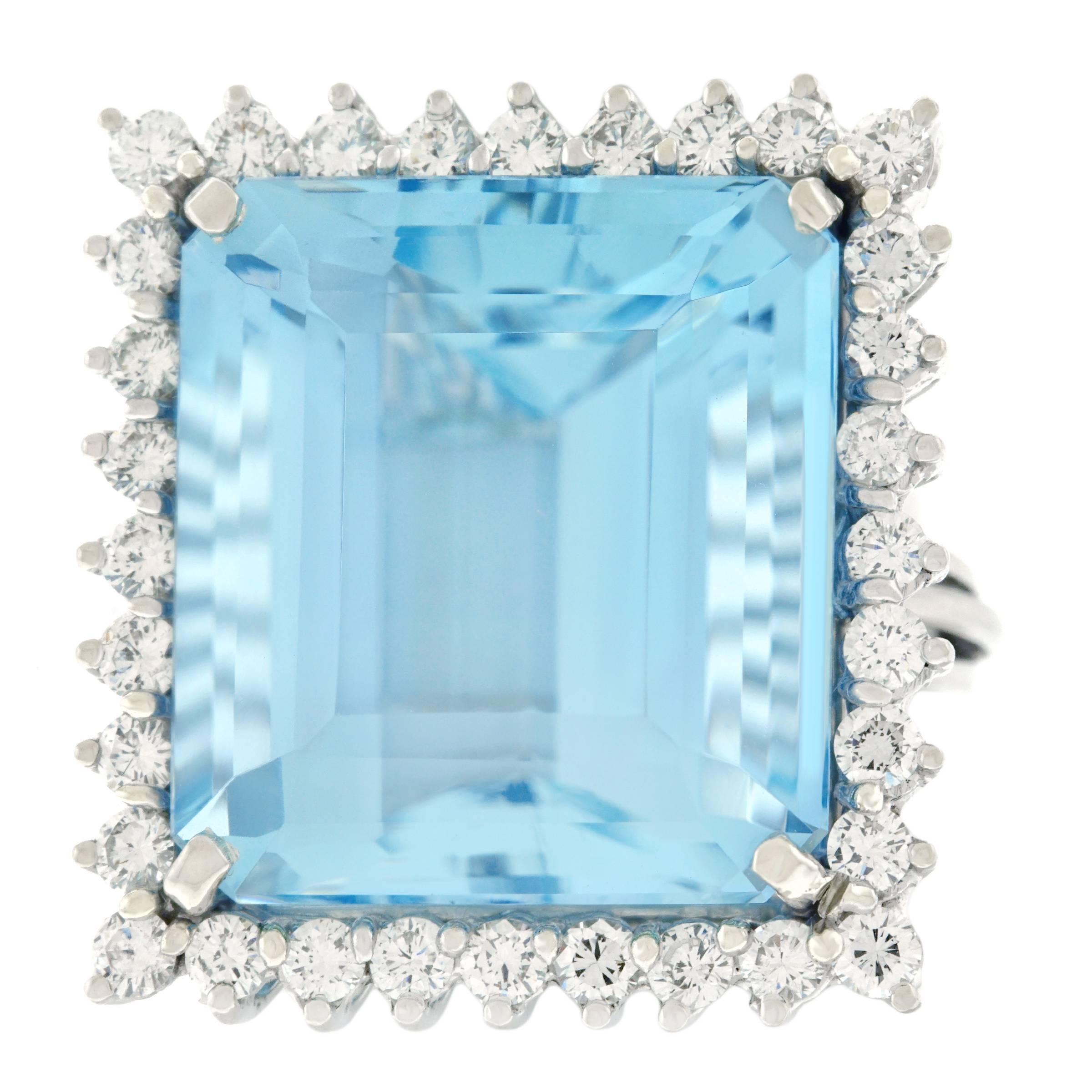 Huge Aquamarine and Diamond Ring