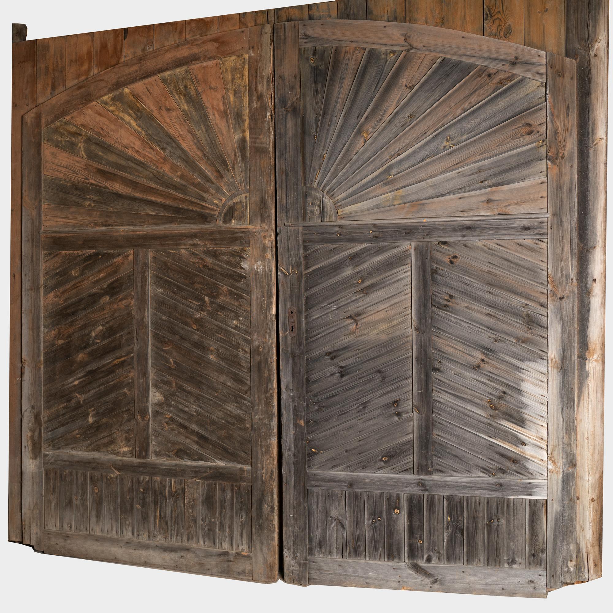 Rustic Huge Architectural Salvaged Barn Doors With Sunburst, Hungary circa 1840-60