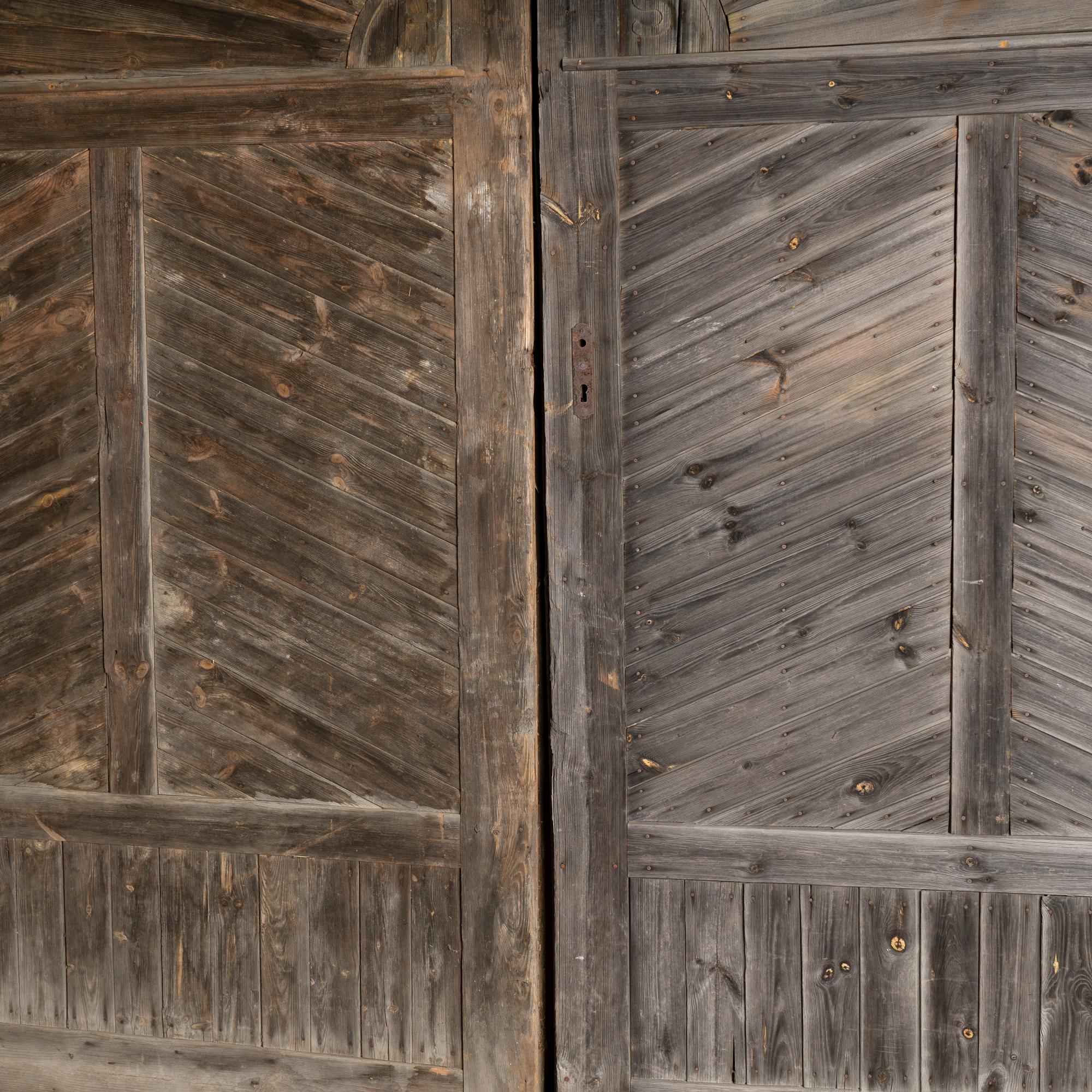 Wood Huge Architectural Salvaged Barn Doors With Sunburst, Hungary circa 1840-60 For Sale
