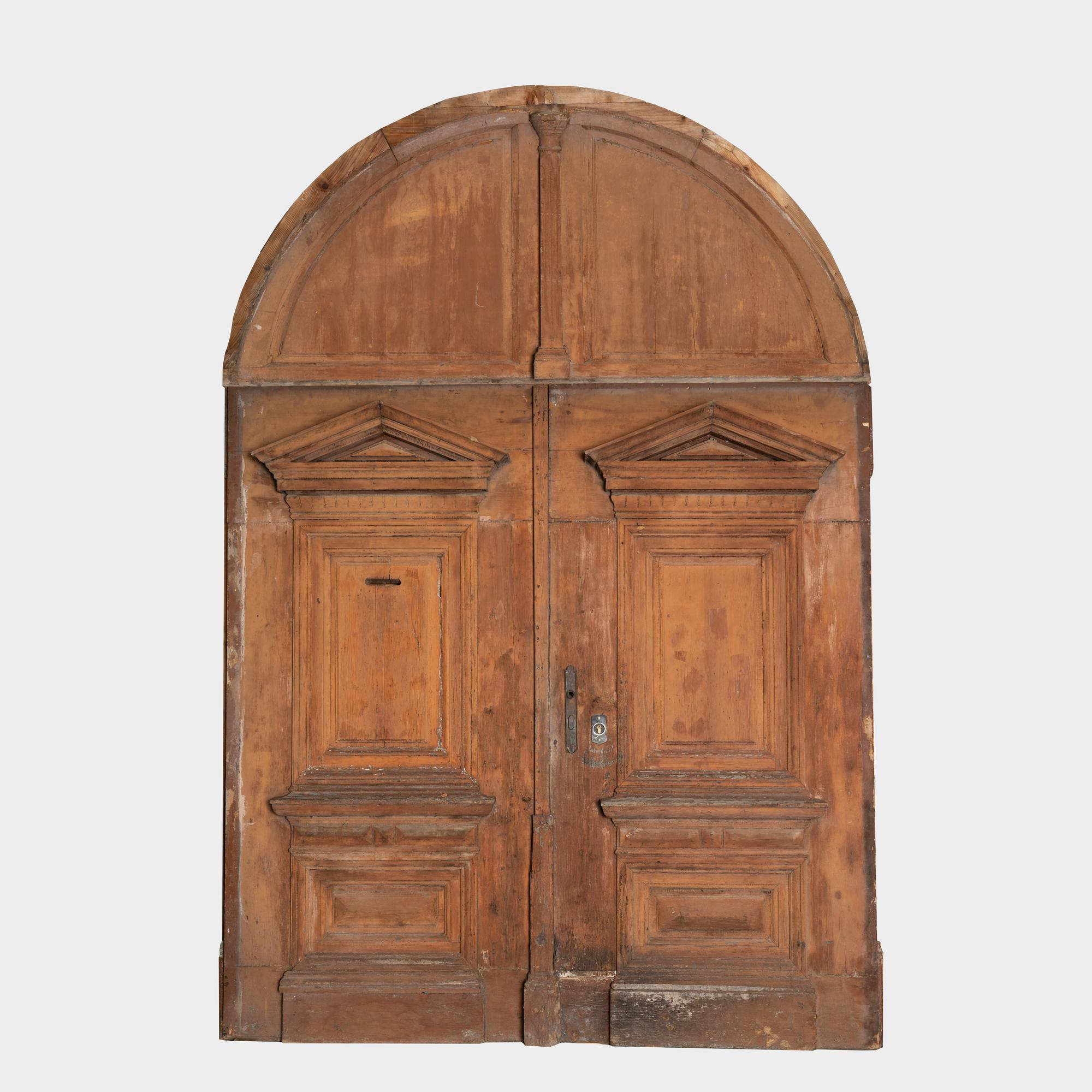 Rustic Huge Architectural Salvaged Doors With Arched Transom, Hungary circa 1840-60