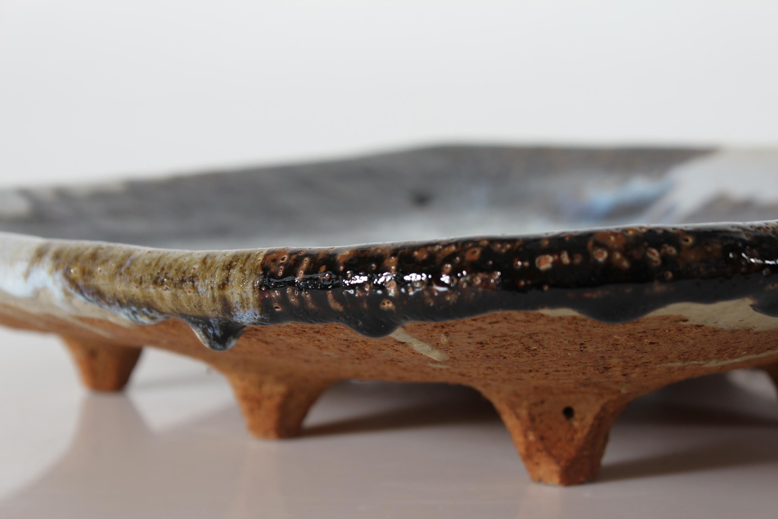 Huge Arne Ranslet Expressive Rustic Ceramic Bowl Abstract Motif Denmark 1970s For Sale 1