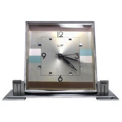 Riesige Art Deco 1930er Chrom-Manteluhr von LIP