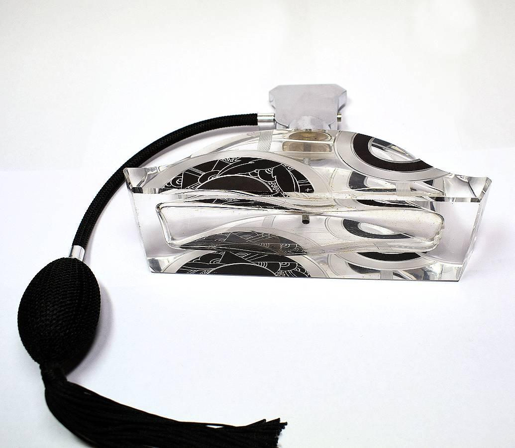 Enameled Huge Art Deco Atomiser Perfume Glass Bottle, 1930s