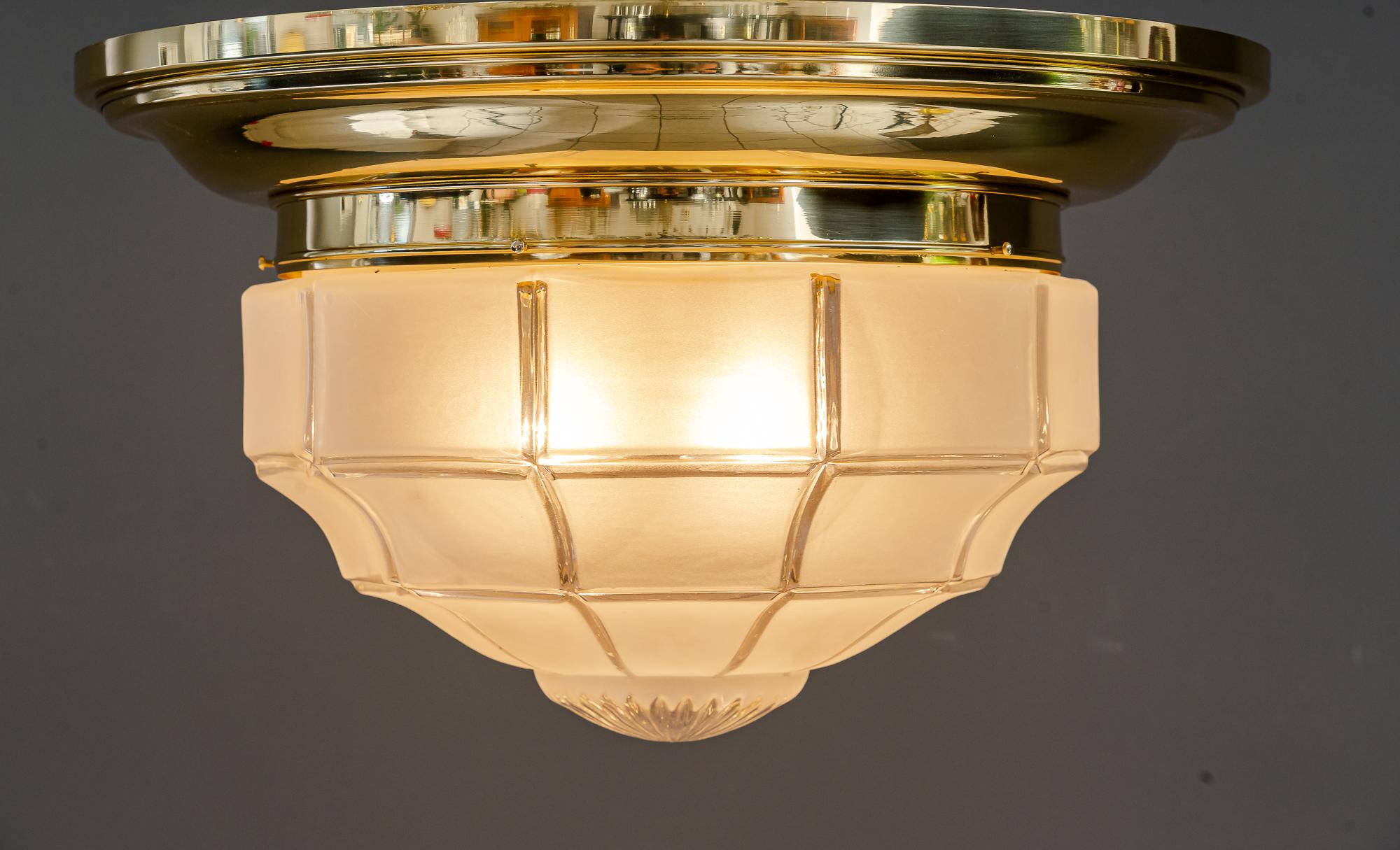 Brass Huge Art Deco Ceiling Lamp Vienna Around 1950s For Sale